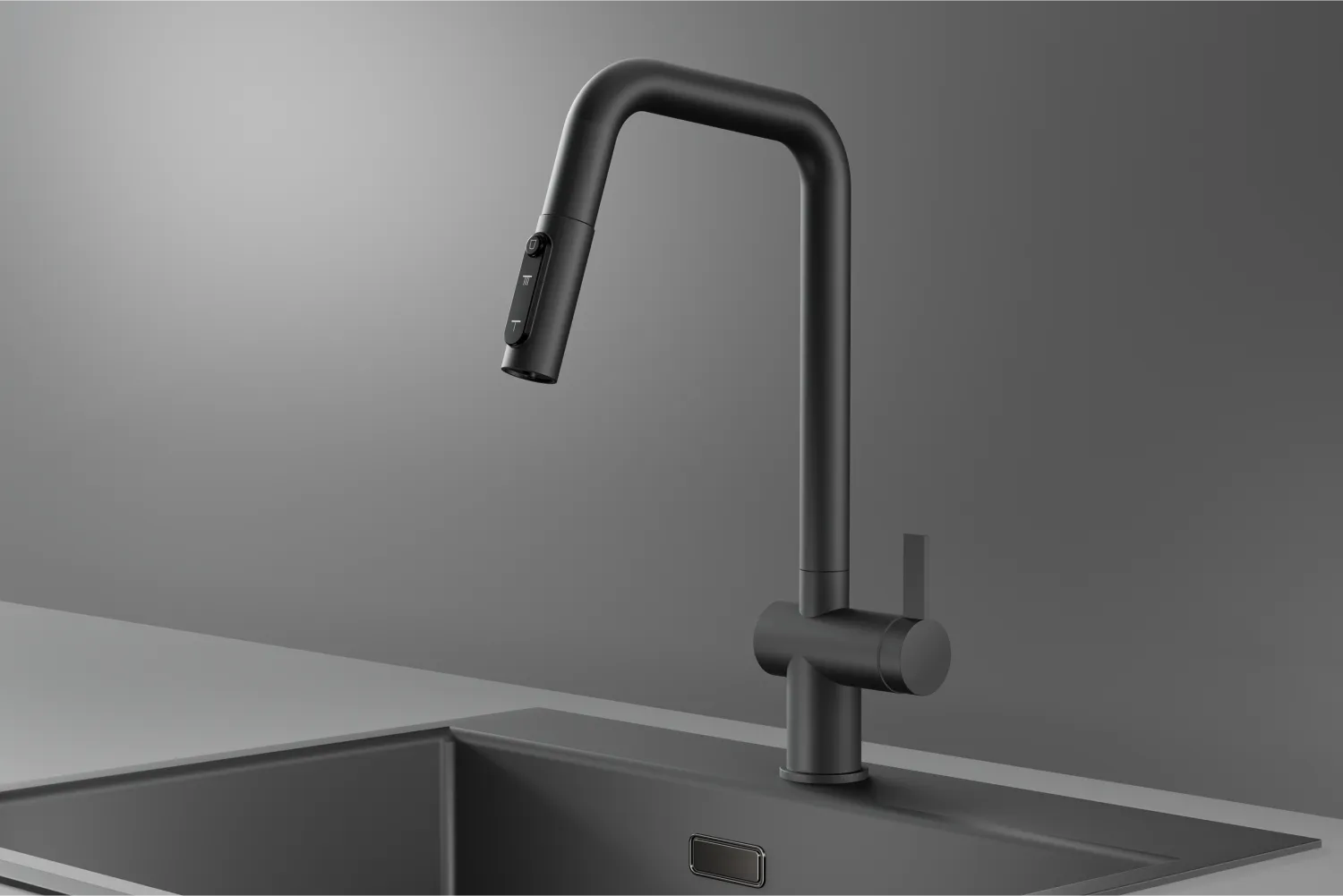 KS-7273, ГРАФИТ МАТОВЫЙ, Смеситель кухонный с выдвижным изливом с переключением на душ и фильтром,сталь