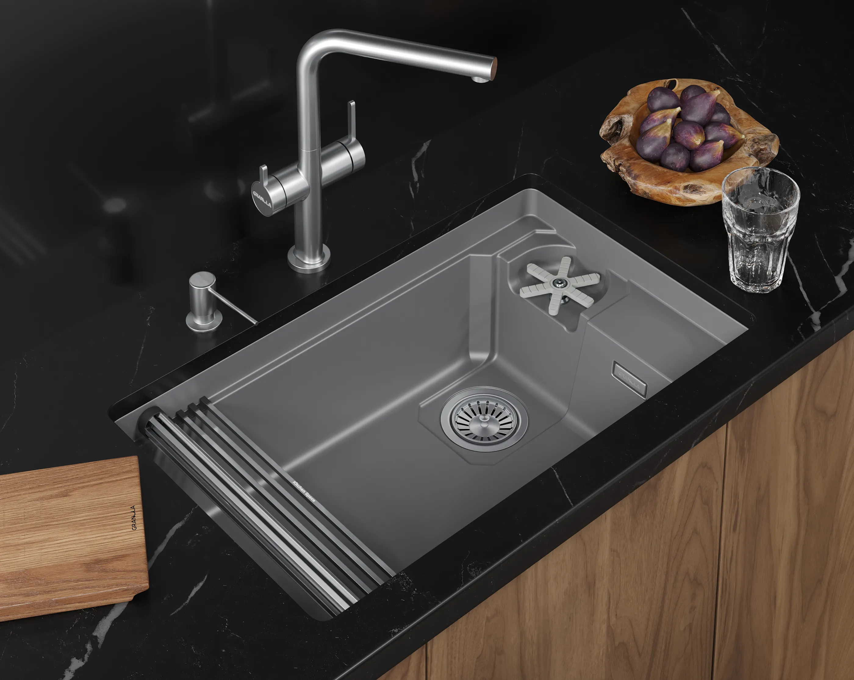 7309RU, АЛЮМИНИУМ, кухонная мойка, кварц KITCHEN SPACE RINZER