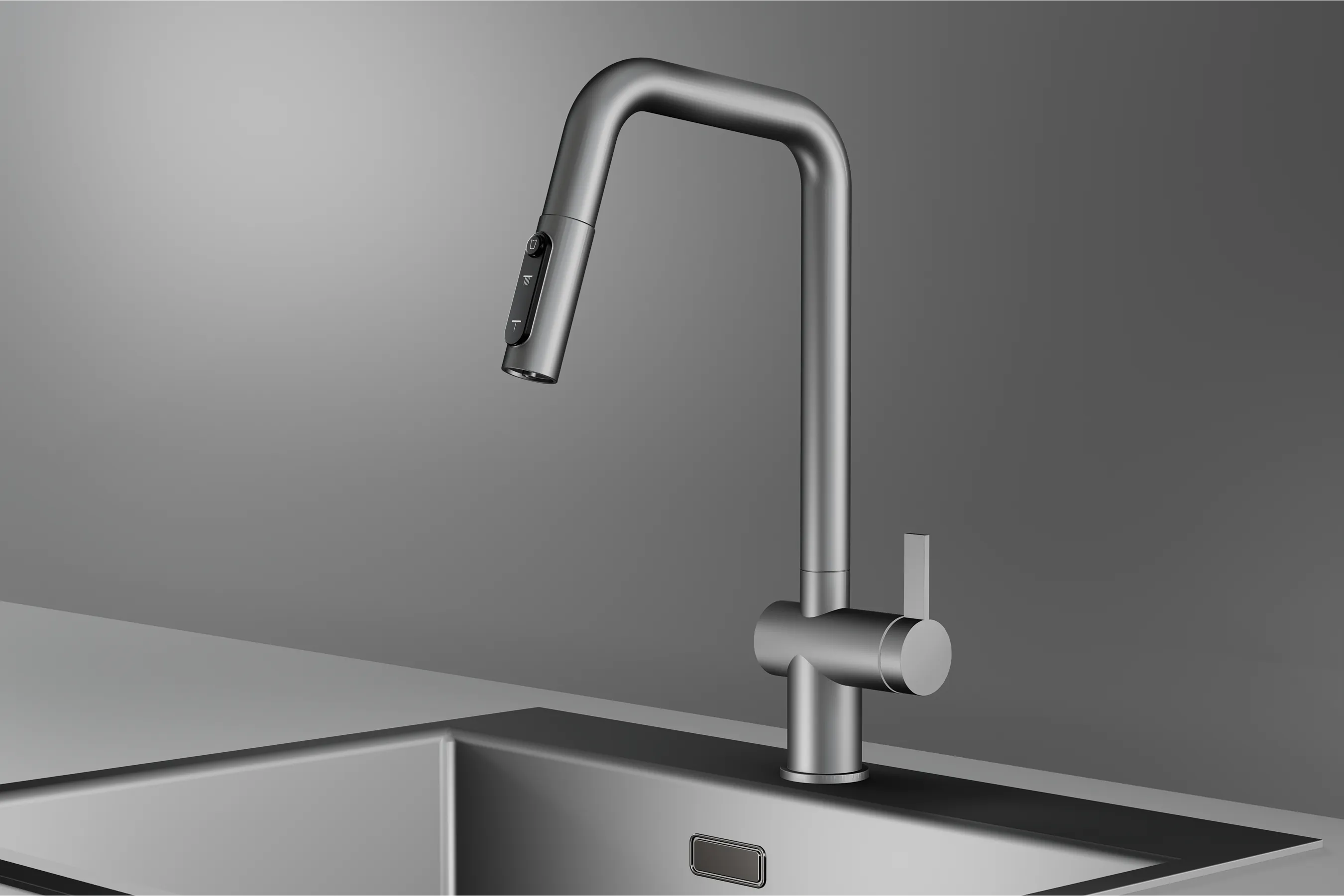 Смеситель для кухни Granula Kitchen Space 7273 сталь матовая, подключение к фильтру, выдвижной излив, с душем