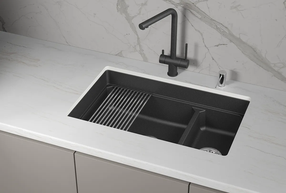 KS-7304iU, ЧЁРНЫЙ  кухонная мойка, кварц