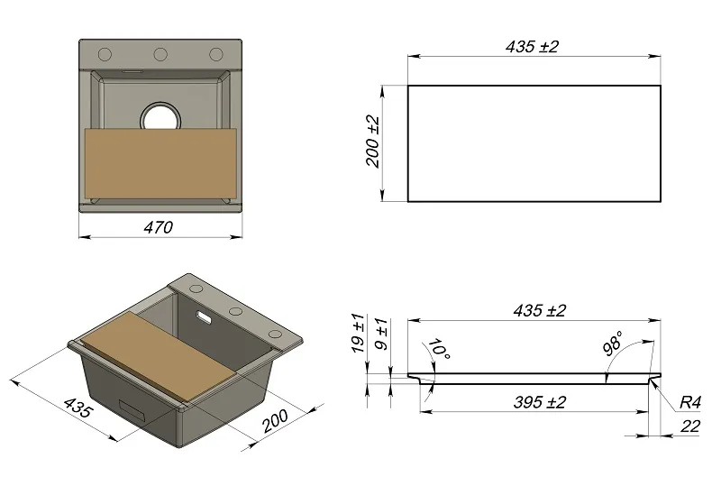 Мойка для кухни Granula Estetica 4701 алюминиум, 47х50 см, квадратная