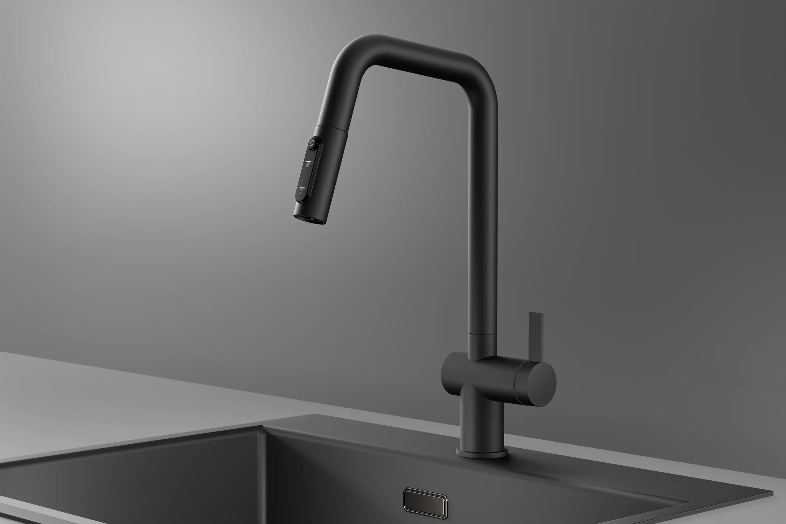 Смеситель для кухни Granula Kitchen Space 7273 черный матовый, подключение к фильтру, выдвижной излив, с душем