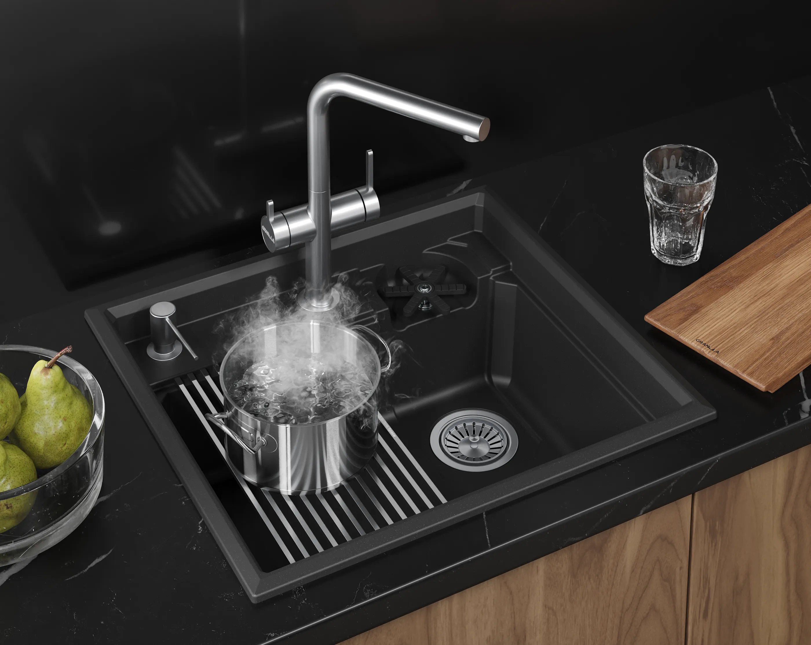 Мойка для кухни Granula Kitchen Space Rinzer 5807R черный, 58х52 см, прямоугольная