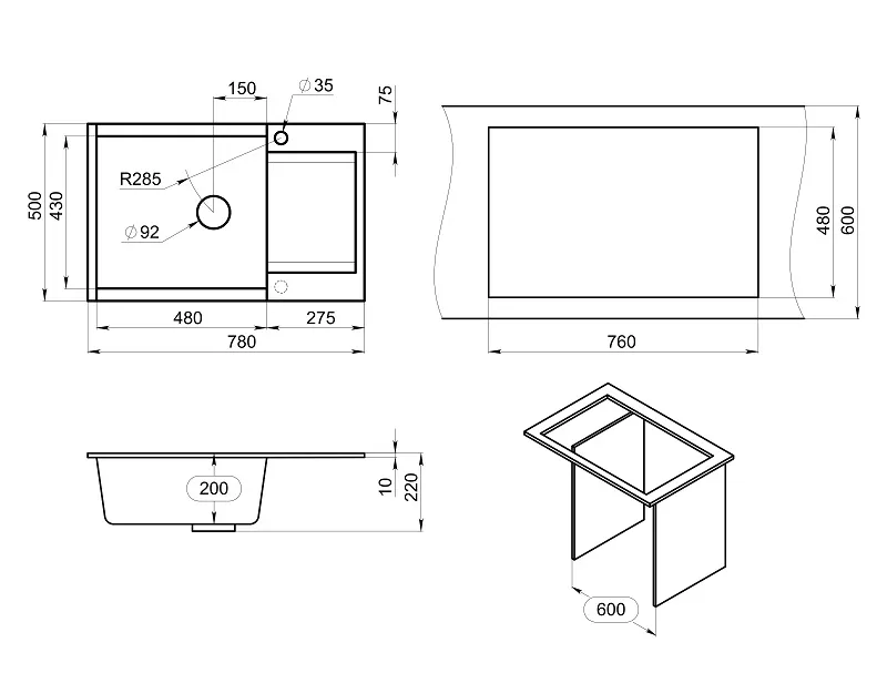 ES-7807, АЛЮМИНИУМ, кухонная мойка, кварц, ESTETICA