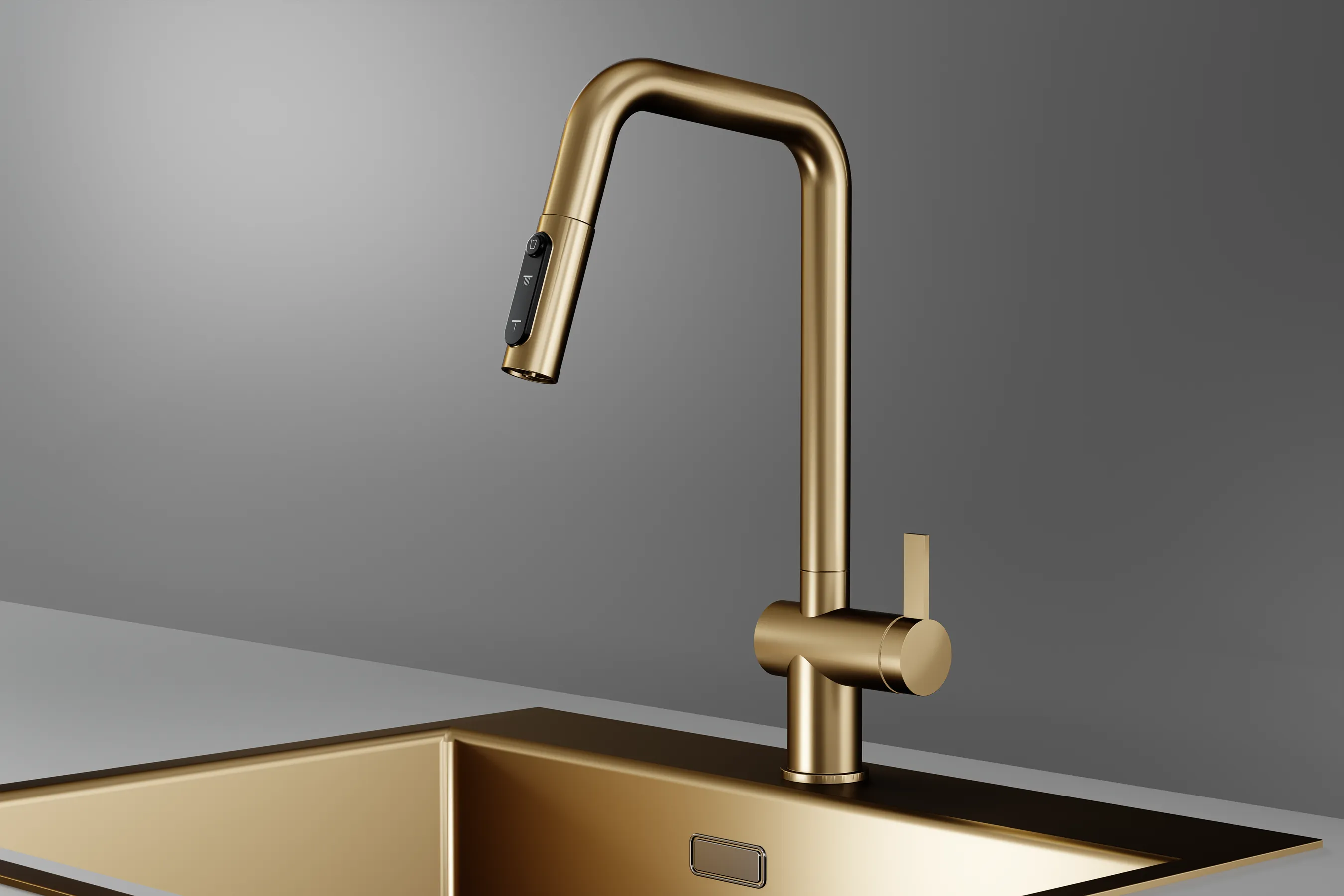 Смеситель для кухни Granula Kitchen Space 7273 золото сатин, подключение к фильтру, выдвижной излив, с душем