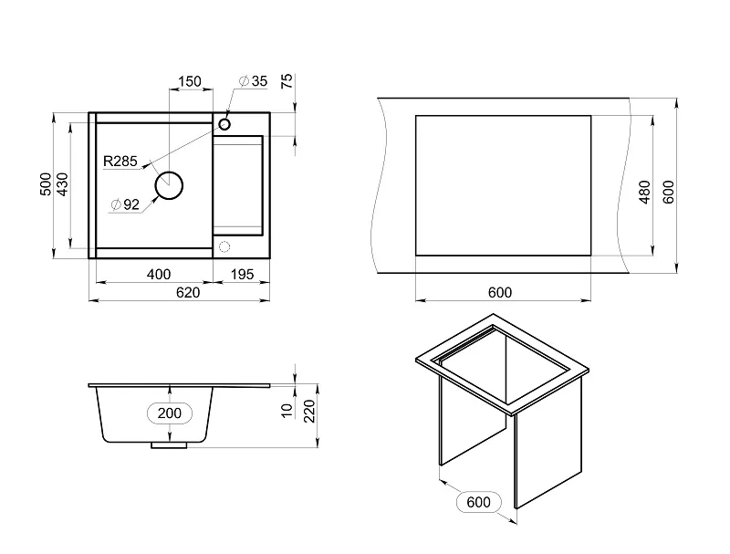 ES-6202, АЛЮМИНИУМ, кухонная мойка, кварц, ESTETICA