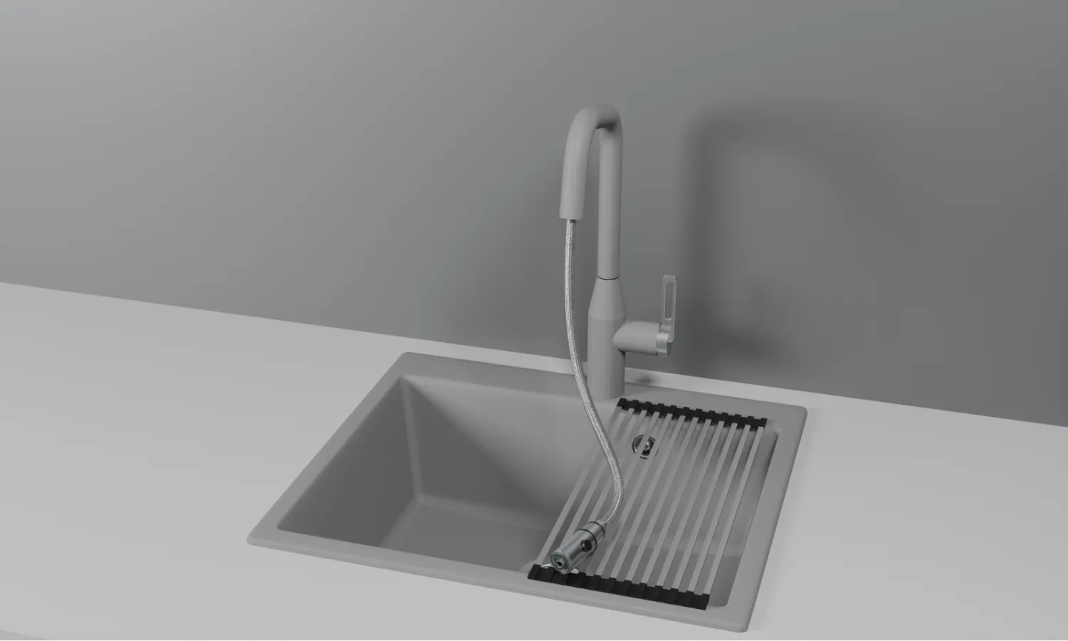 GR-8171, АЛЮМИНИУМ, СМЕСИТЕЛЬ КУХОННЫЙ С ВЫДВИЖНЫМ ИЗЛИВОМ