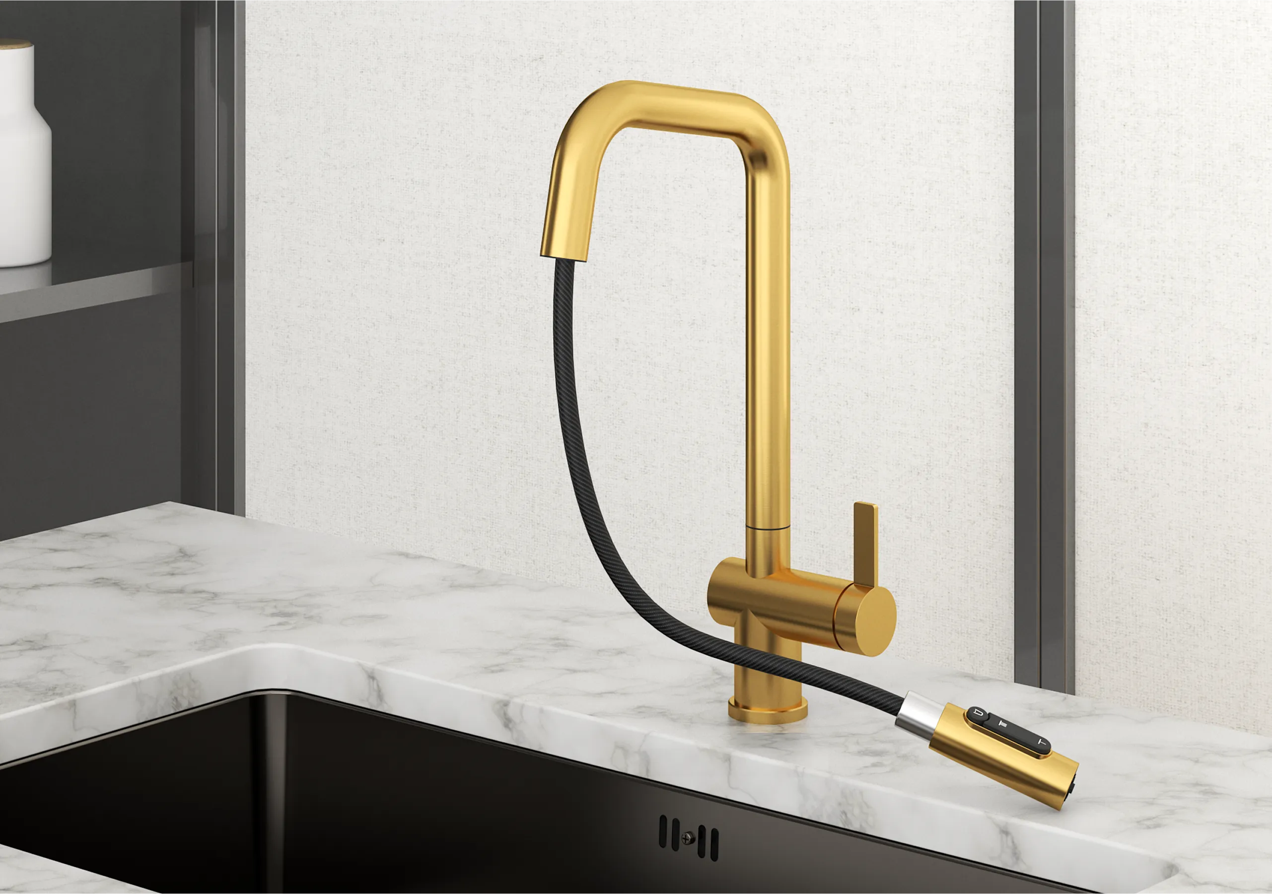 Смеситель для кухни Granula Kitchen Space 7273 золото сатин, подключение к фильтру, выдвижной излив, с душем