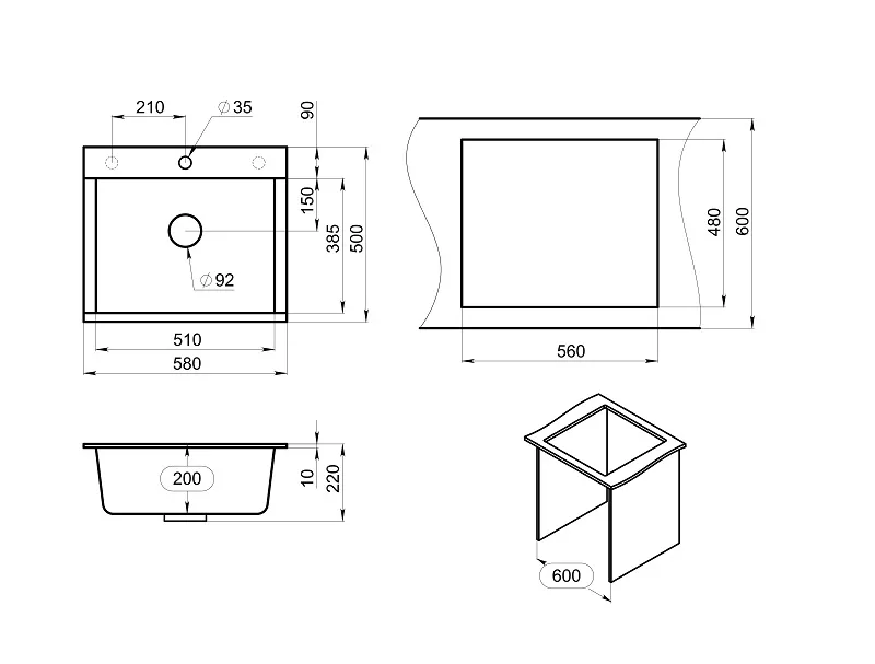 ES-5804, АЛЮМИНИУМ, кухонная мойка, кварц, ESTETICA