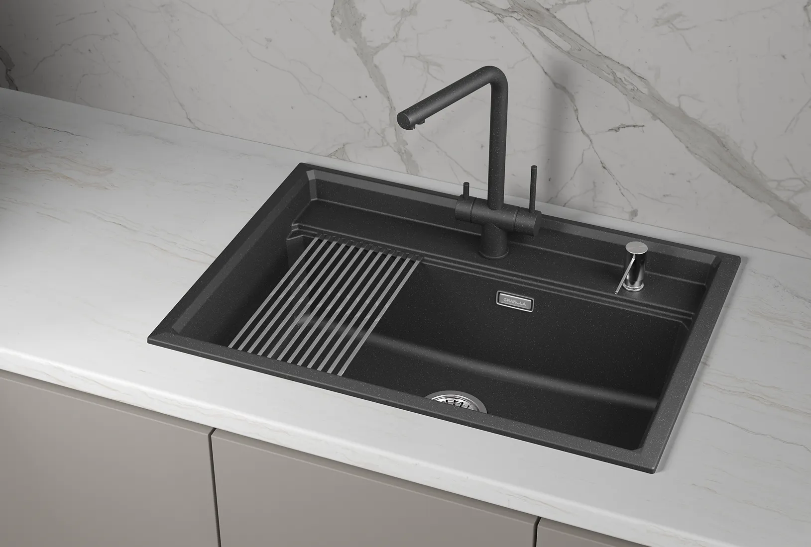 KS-7301i, ЧЁРНЫЙ  кухонная мойка, кварц
