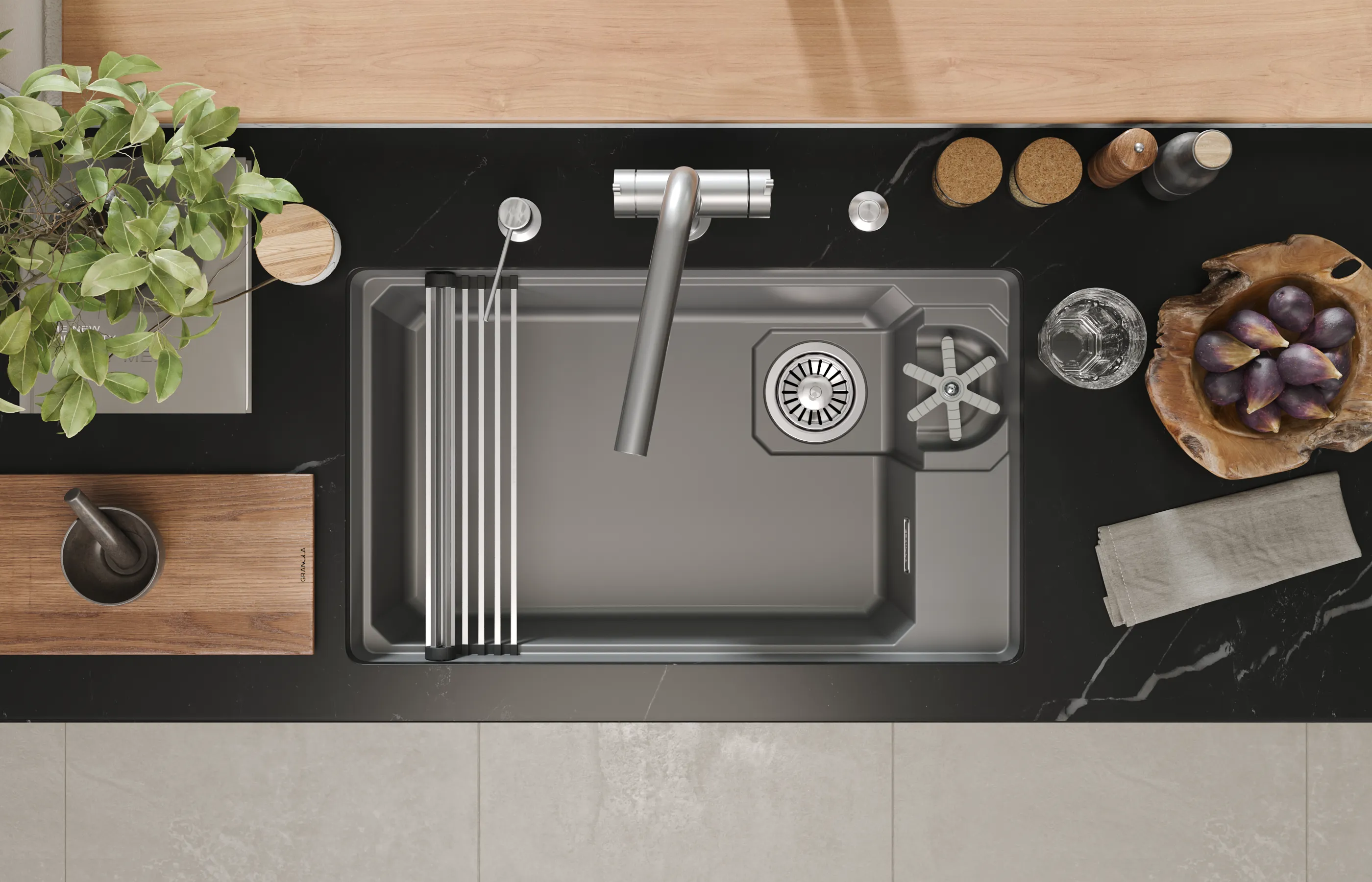 7309RU, АЛЮМИНИУМ, кухонная мойка, кварц KITCHEN SPACE RINZER