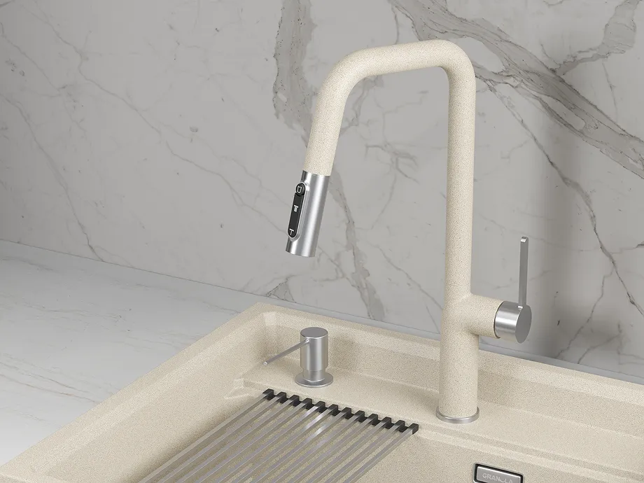 Смеситель для кухни Granula 9011 пирит, подключение к фильтру, выдвижной излив, с душем
