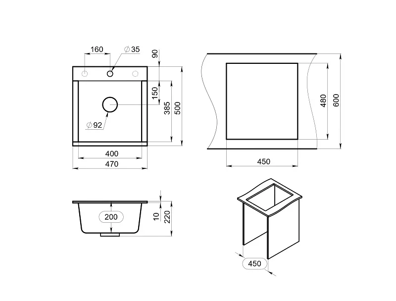 Мойка для кухни Granula Estetica 4701 алюминиум, 47х50 см, квадратная