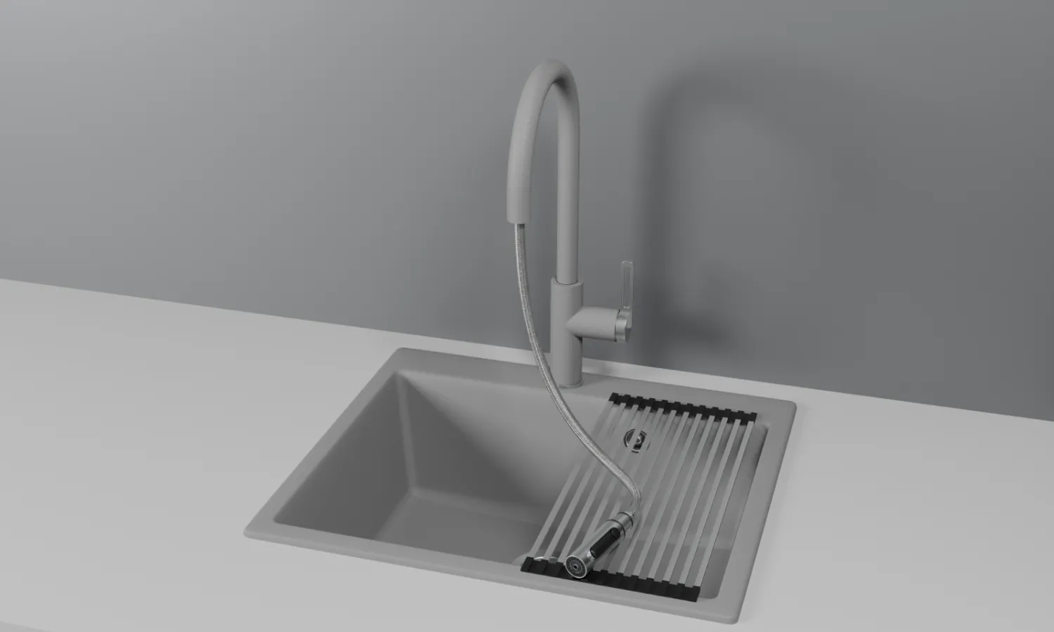 GR-8168, АЛЮМИНИУМ, СМЕСИТЕЛЬ КУХОННЫЙ С ВЫДВИЖНЫМ ИЗЛИВОМ