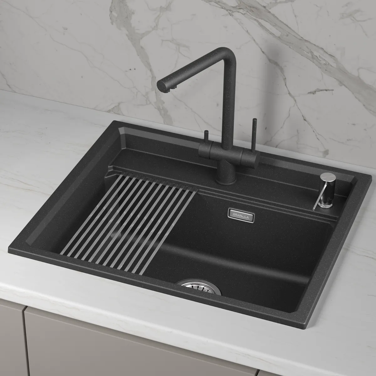 Мойка для кухни Granula Kitchen Space 6003i черный, 60х51 см, прямоугольная