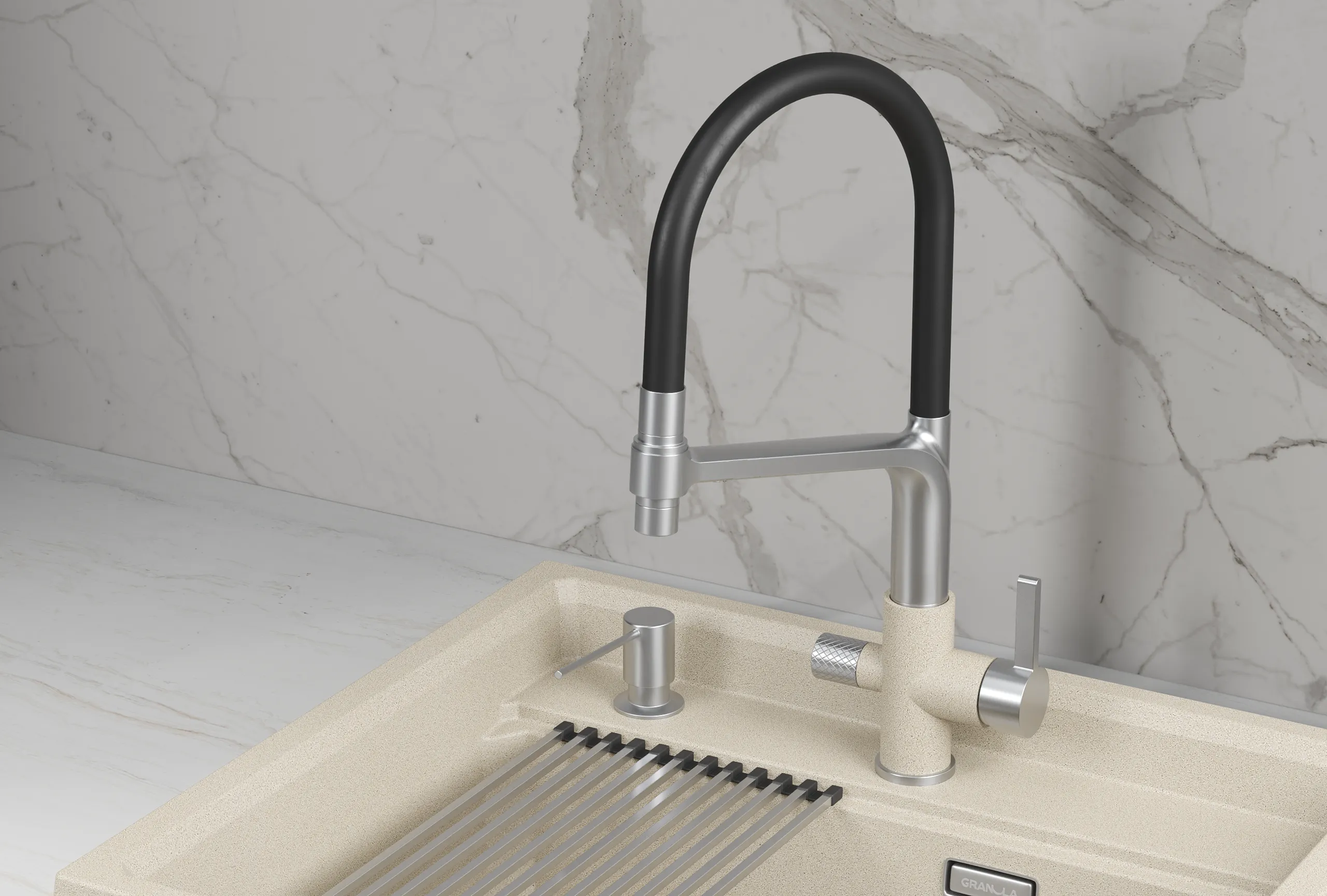 Смеситель для кухни Granula 5083 пирит, подключение к фильтру, гибкий излив, с душем