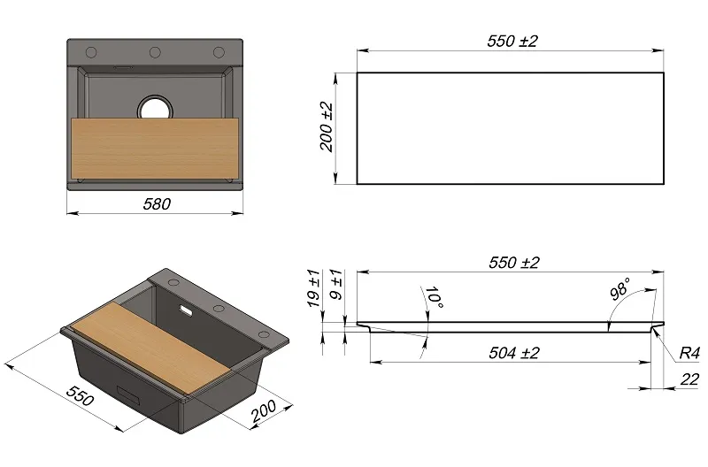 ES-5804, АЛЮМИНИУМ, кухонная мойка, кварц, ESTETICA