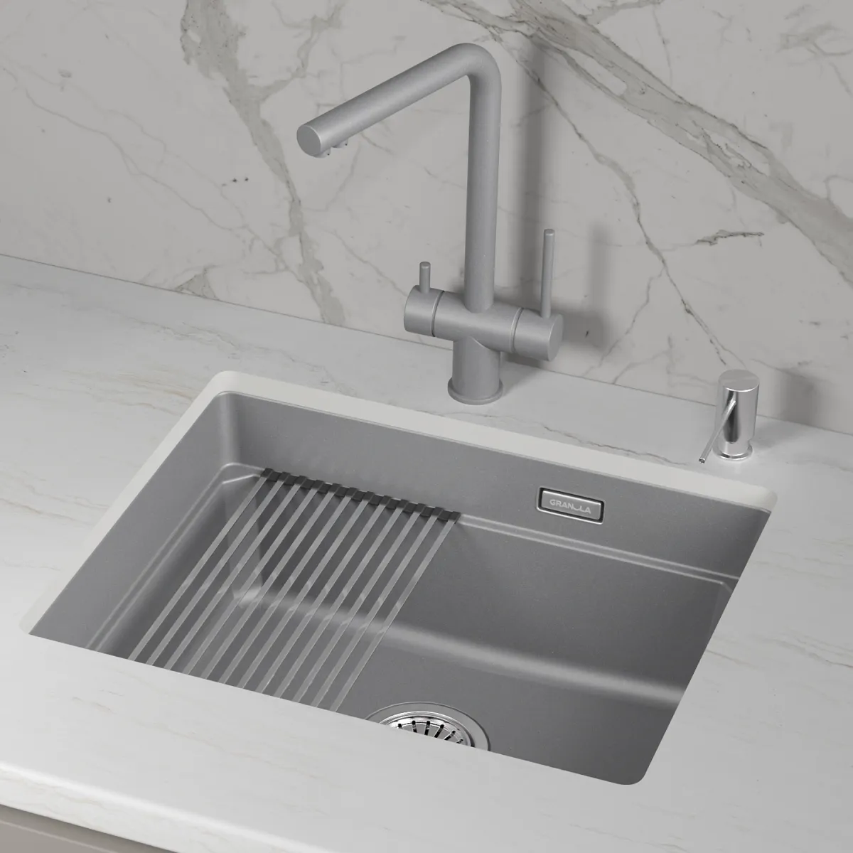 KS-5501iU, АЛЮМИНИУМ, кухонная мойка, кварц