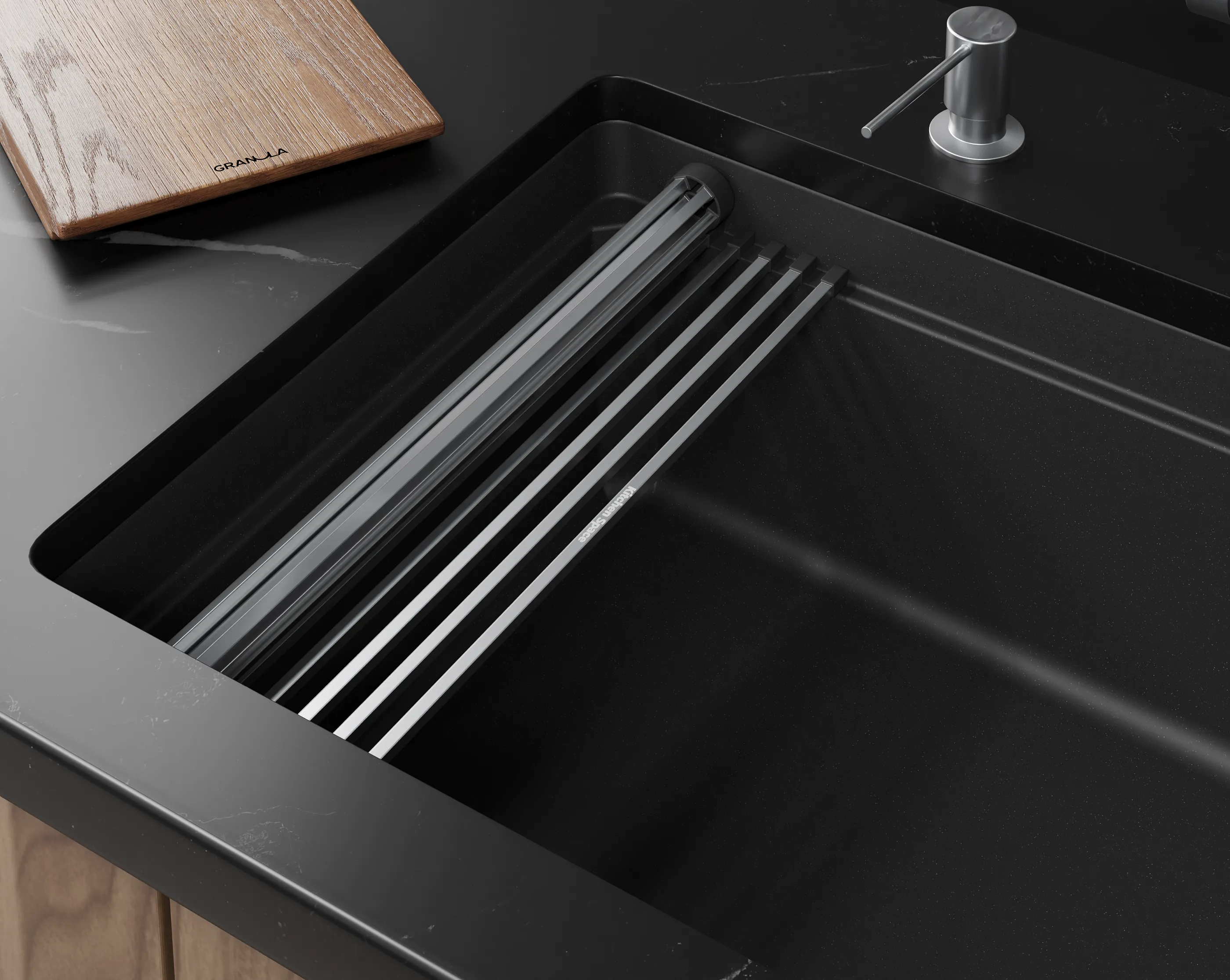 Мойка для кухни Granula Kitchen Space Rinzer 7309RU черный, 73х45 см, прямоугольная