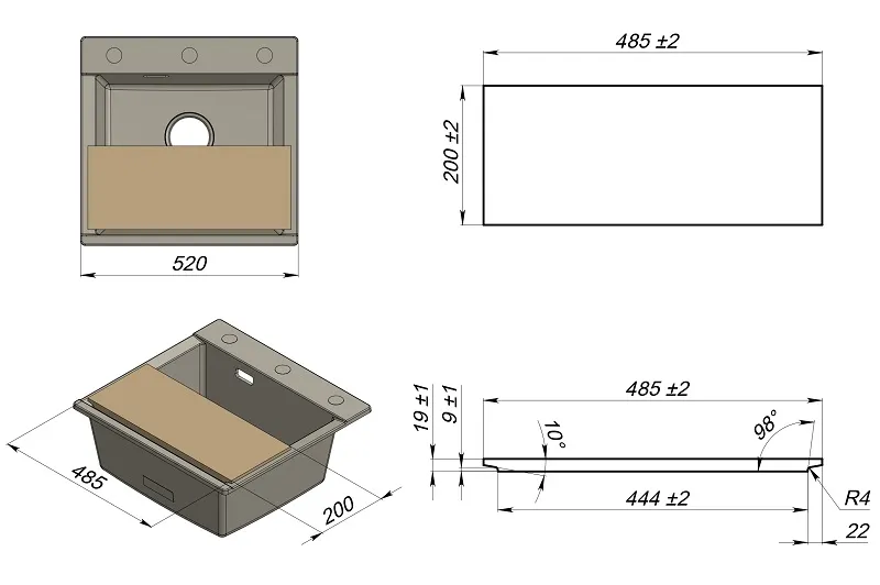 ES-5201, АЛЮМИНИУМ, кухонная мойка, кварц, ESTETICA