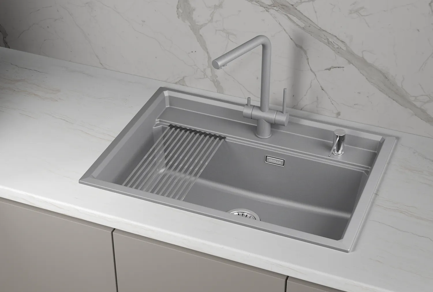 KS-7301i, АЛЮМИНИУМ, кухонная мойка, кварц