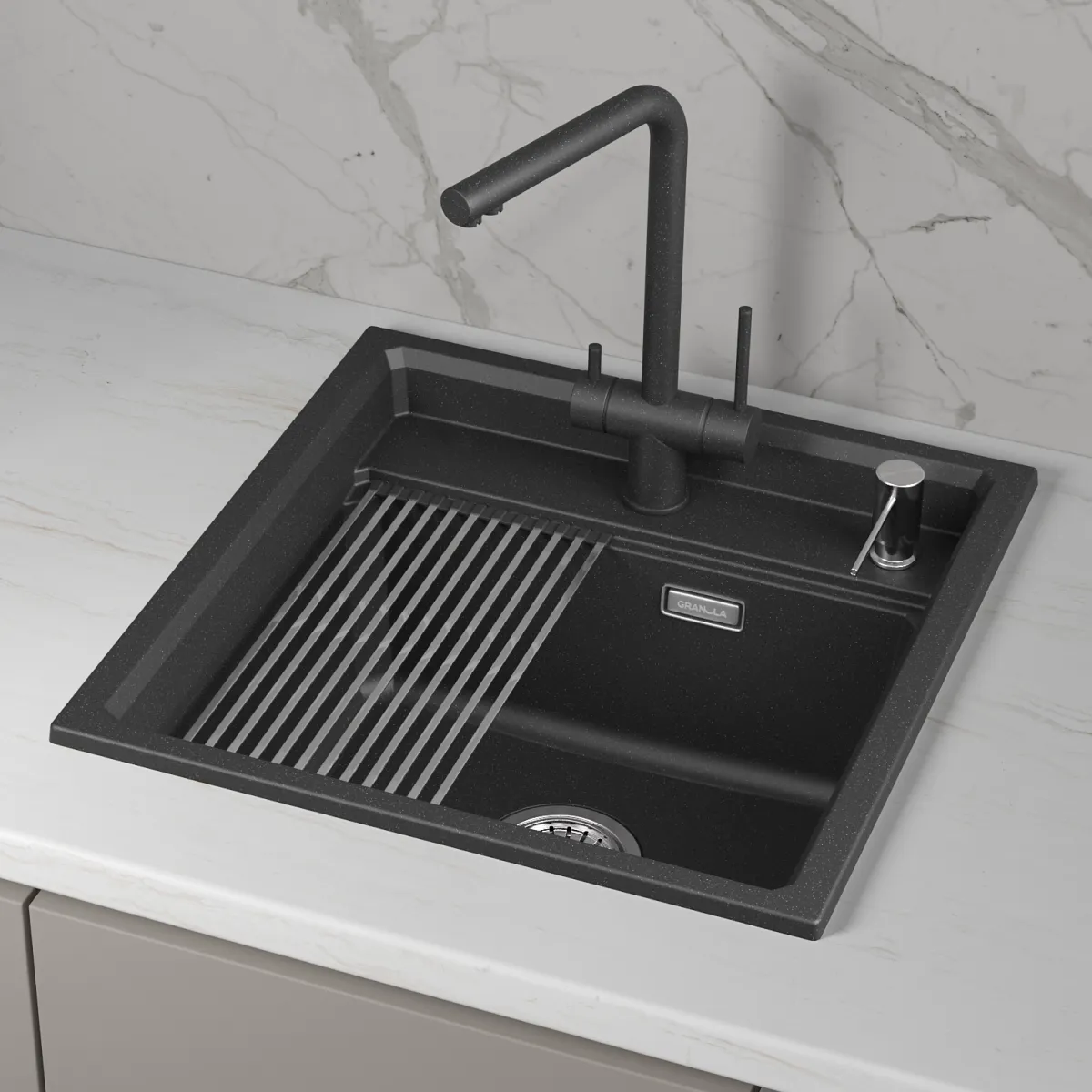 KS-5002i, ЧЁРНЫЙ  кухонная мойка, кварц