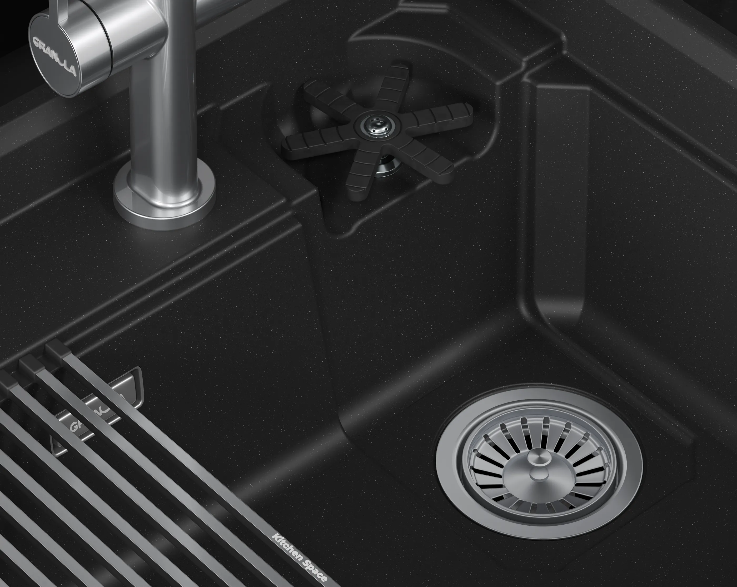 Мойка для кухни Granula Kitchen Space Rinzer 7308R черный, 73х52 см, прямоугольная