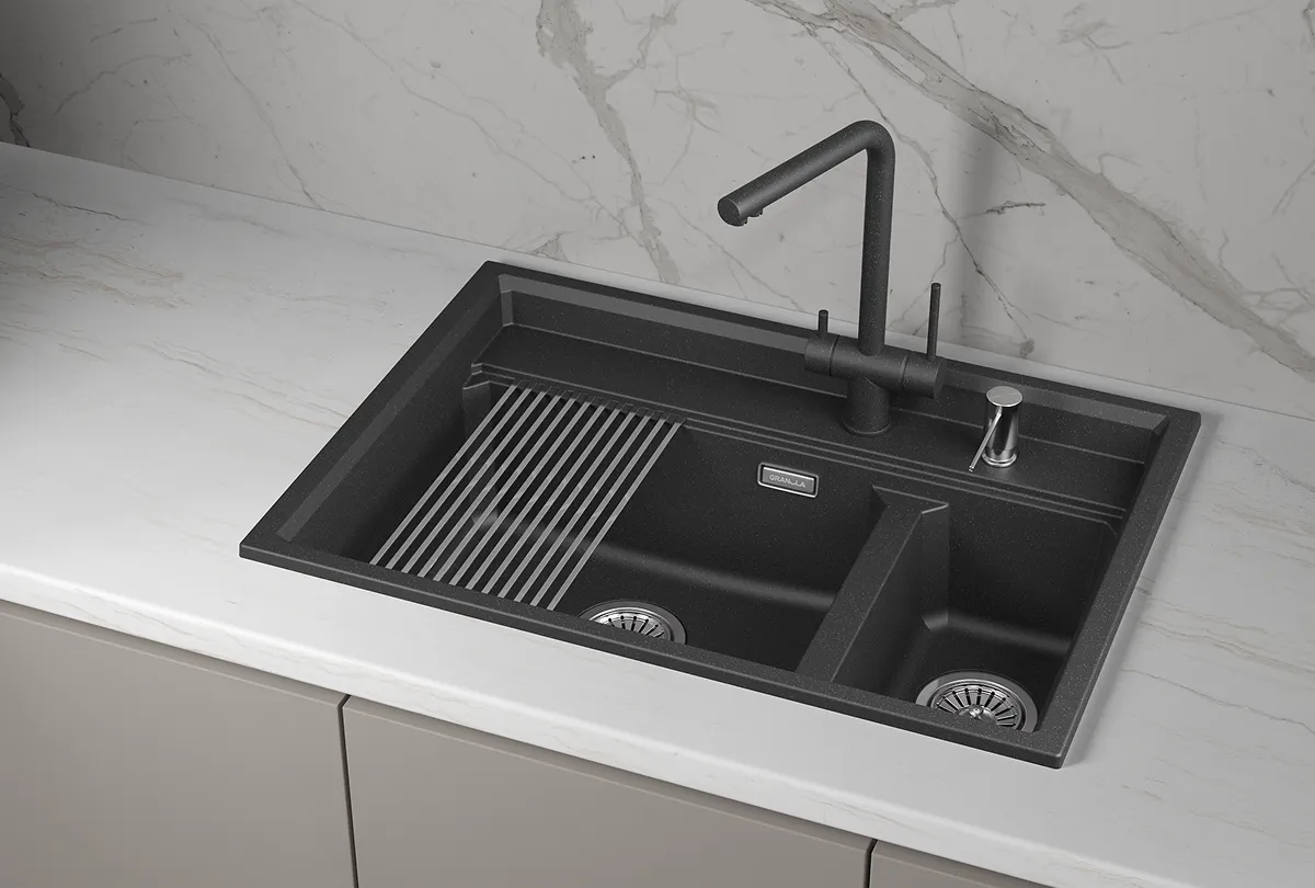 KS-7302i, ЧЁРНЫЙ  кухонная мойка, кварц