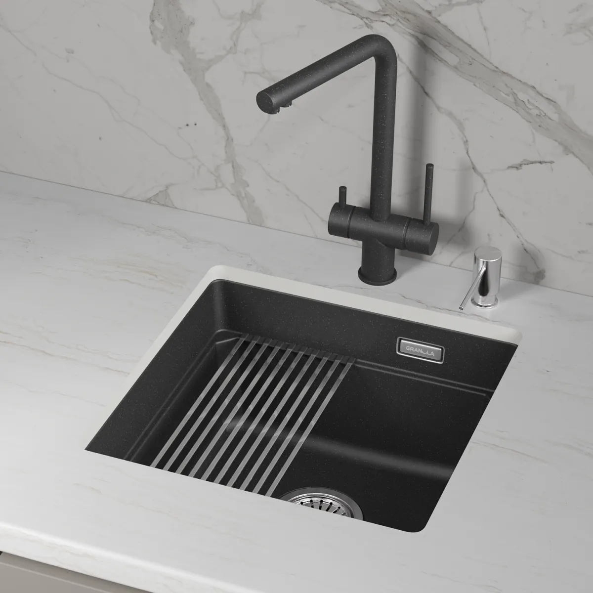 KS-4501iU, ЧЁРНЫЙ, кухонная мойка, кварц