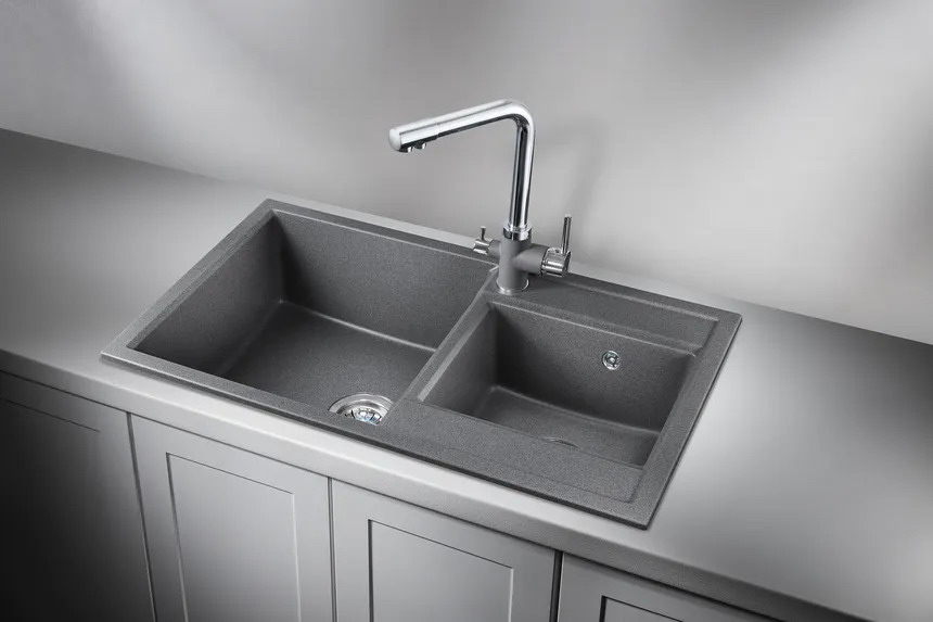 8201, ГРАФИТ (ЧЁРНО-СЕРЫЙ), кухонная мойка, кварц
