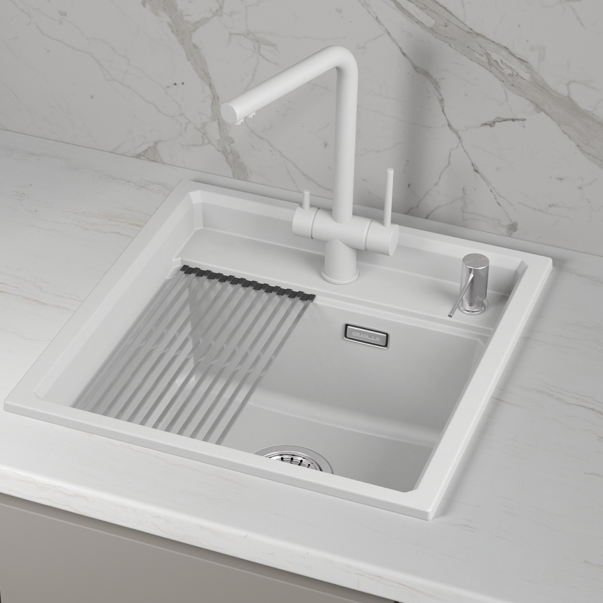 KS-5002i, АРКТИК (БЕЛЫЙ)  кухонная мойка, кварц