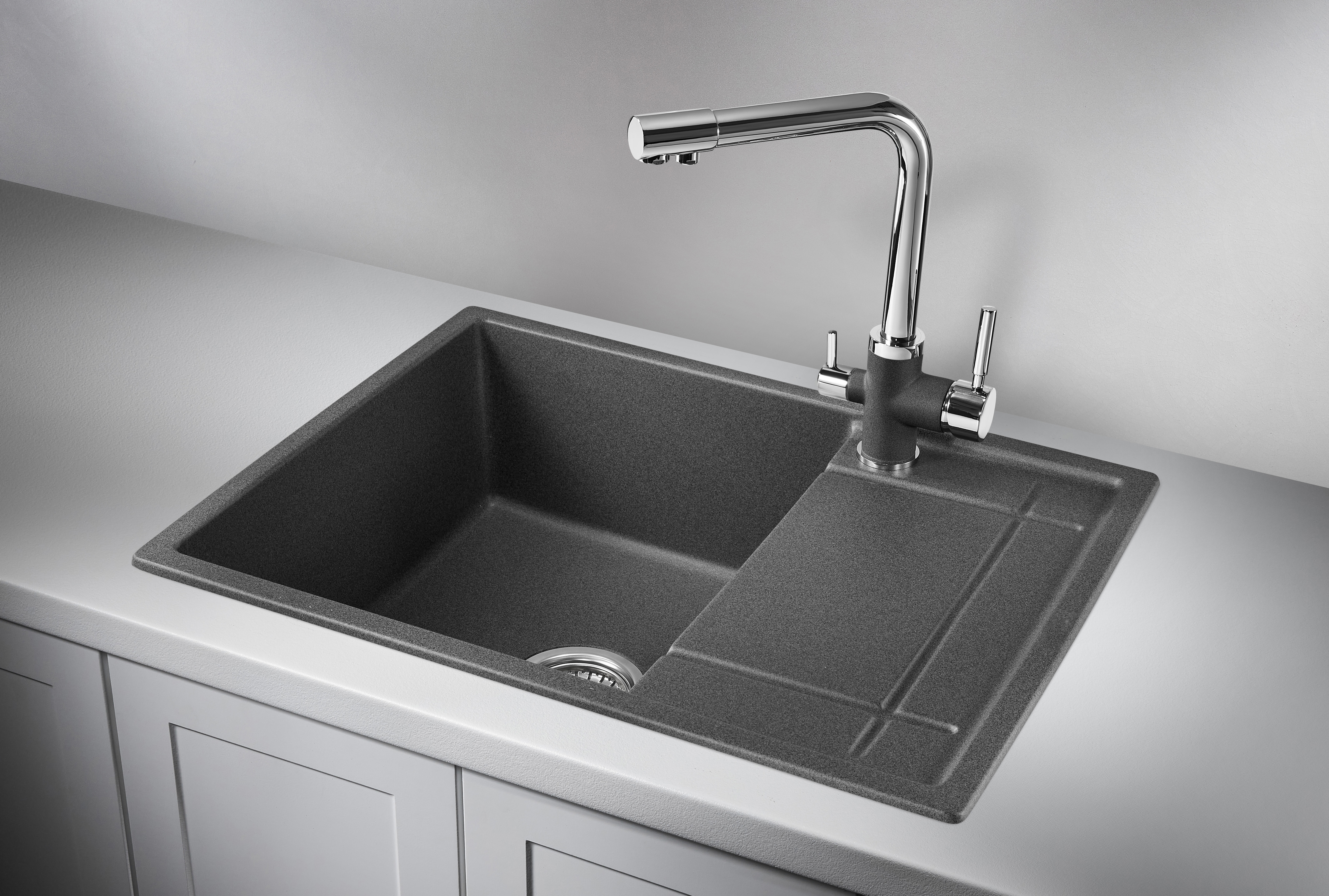 6501, ГРАФИТ (ЧЁРНО-СЕРЫЙ), кухонная мойка, кварц