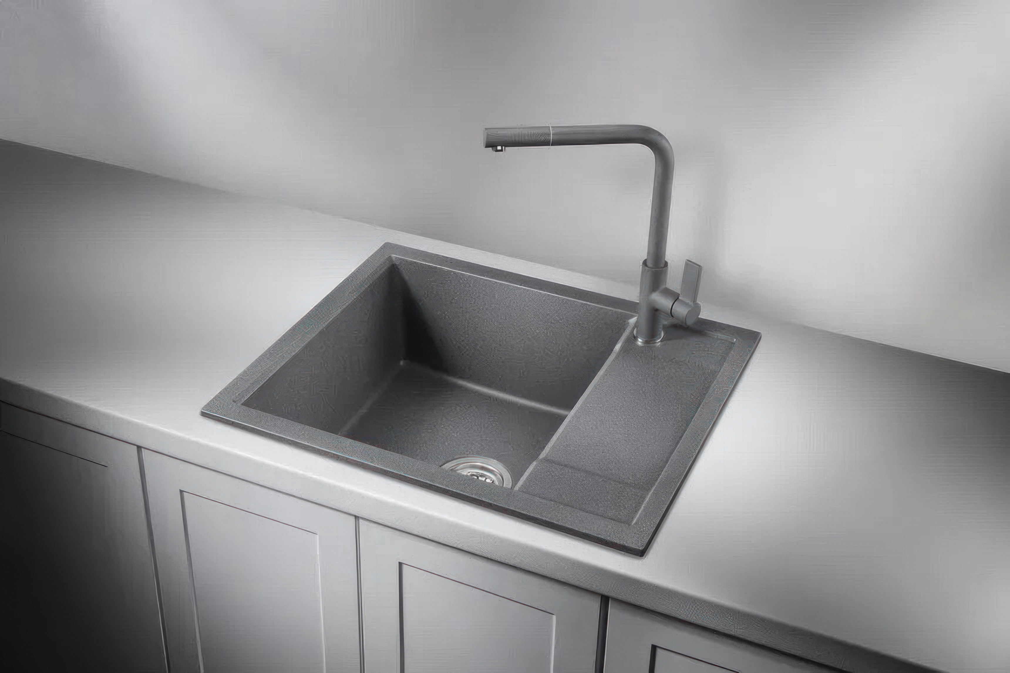 6002, ГРАФИТ (ЧЁРНО-СЕРЫЙ), кухонная мойка, кварц