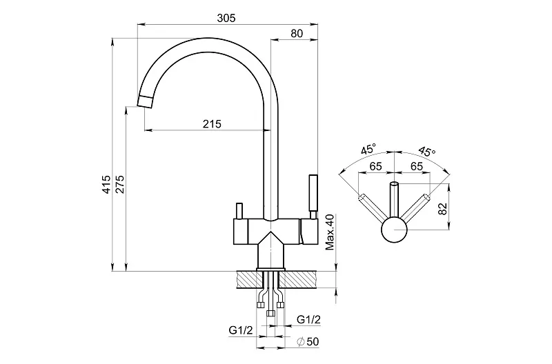 KS-7104, СТАЛЬ МАТОВАЯ, СМЕСИТЕЛЬ КУХОННЫЙ