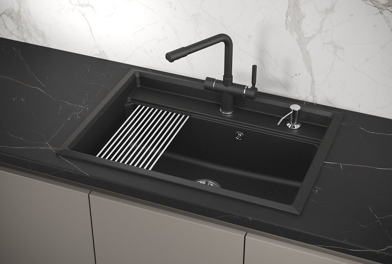 KS-7301, ЧЁРНЫЙ  кухонная мойка, кварц
