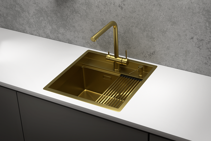 KS-5051, ЗОЛОТО САТИН, стальная кухонная мойка KITCHEN SPACE