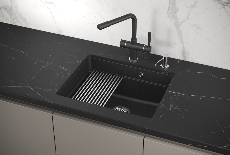 KS-5501U, ЧЁРНЫЙ, кухонная мойка, кварц