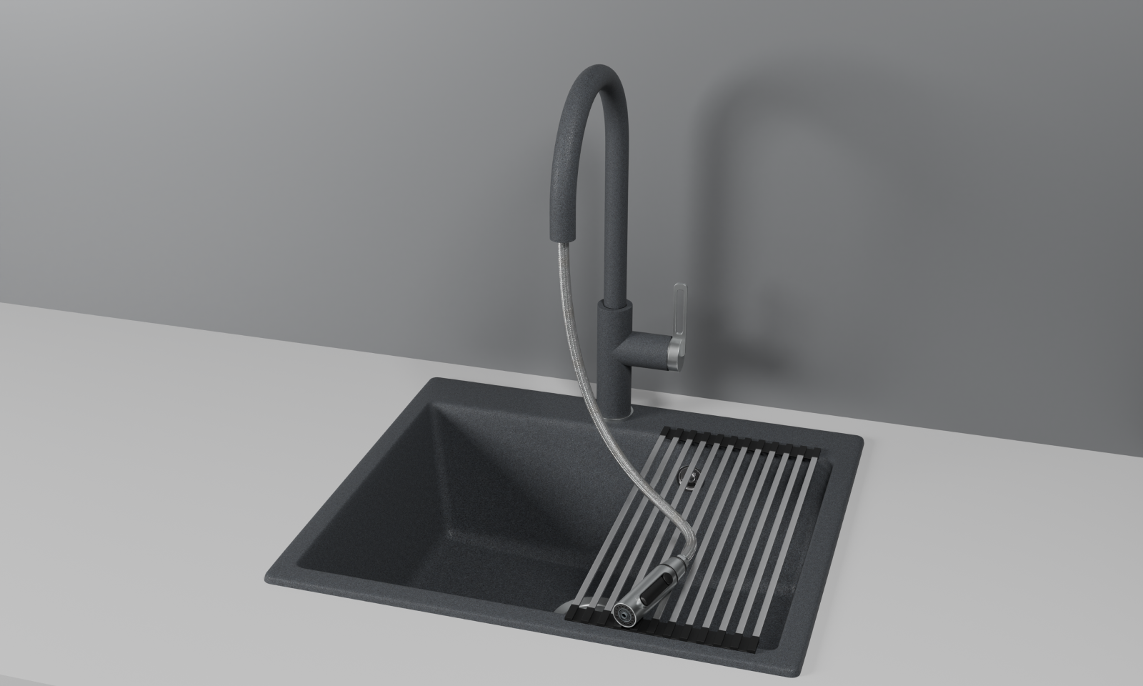 GR-8168, ГРАФИТ, СМЕСИТЕЛЬ КУХОННЫЙ С ВЫДВИЖНЫМ ИЗЛИВОМ