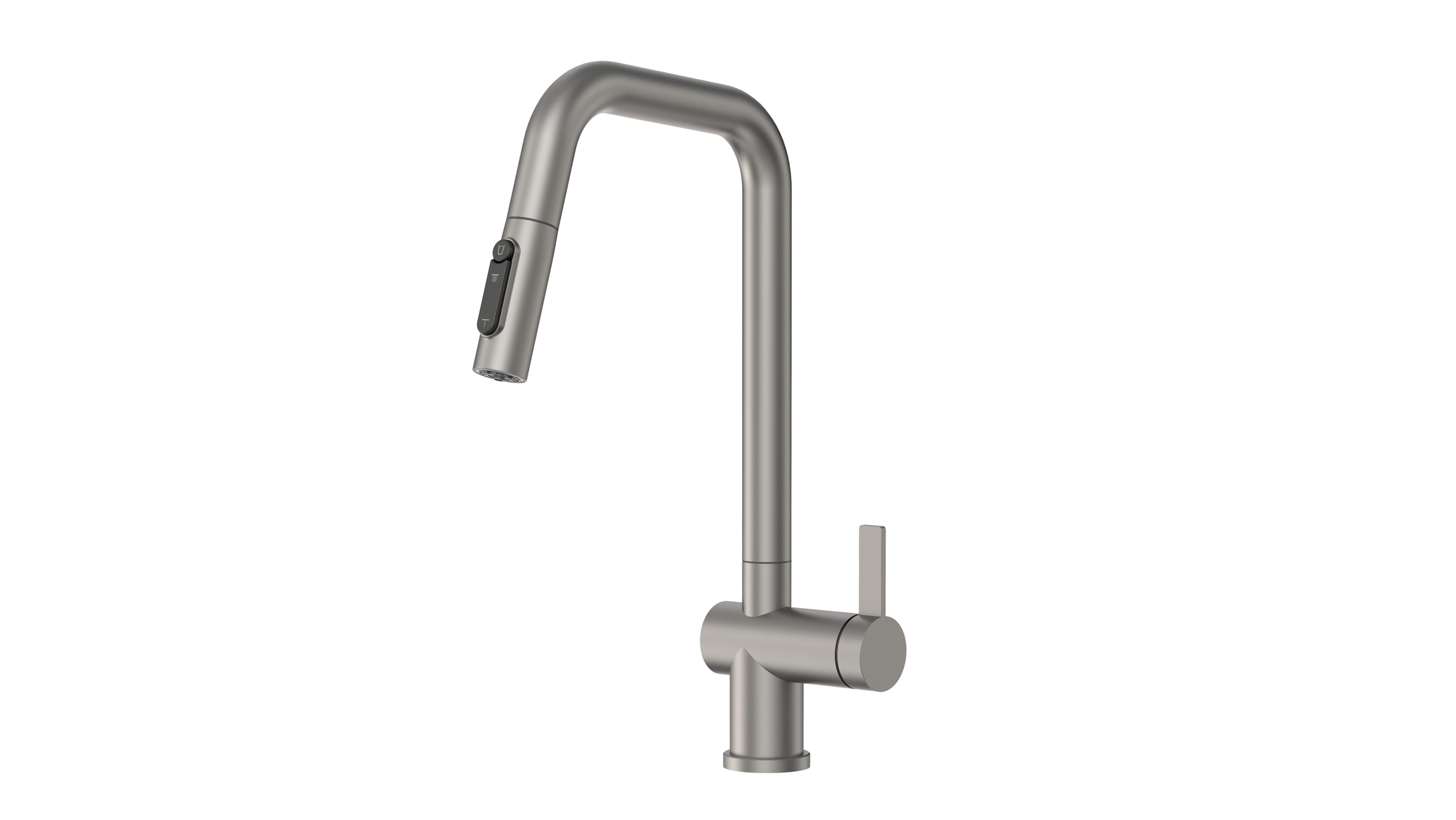 KS-7273, СТАЛЬ МАТОВАЯ, Смеситель кухонный с выдвижным изливом с переключением на душ и фильтром, сталь