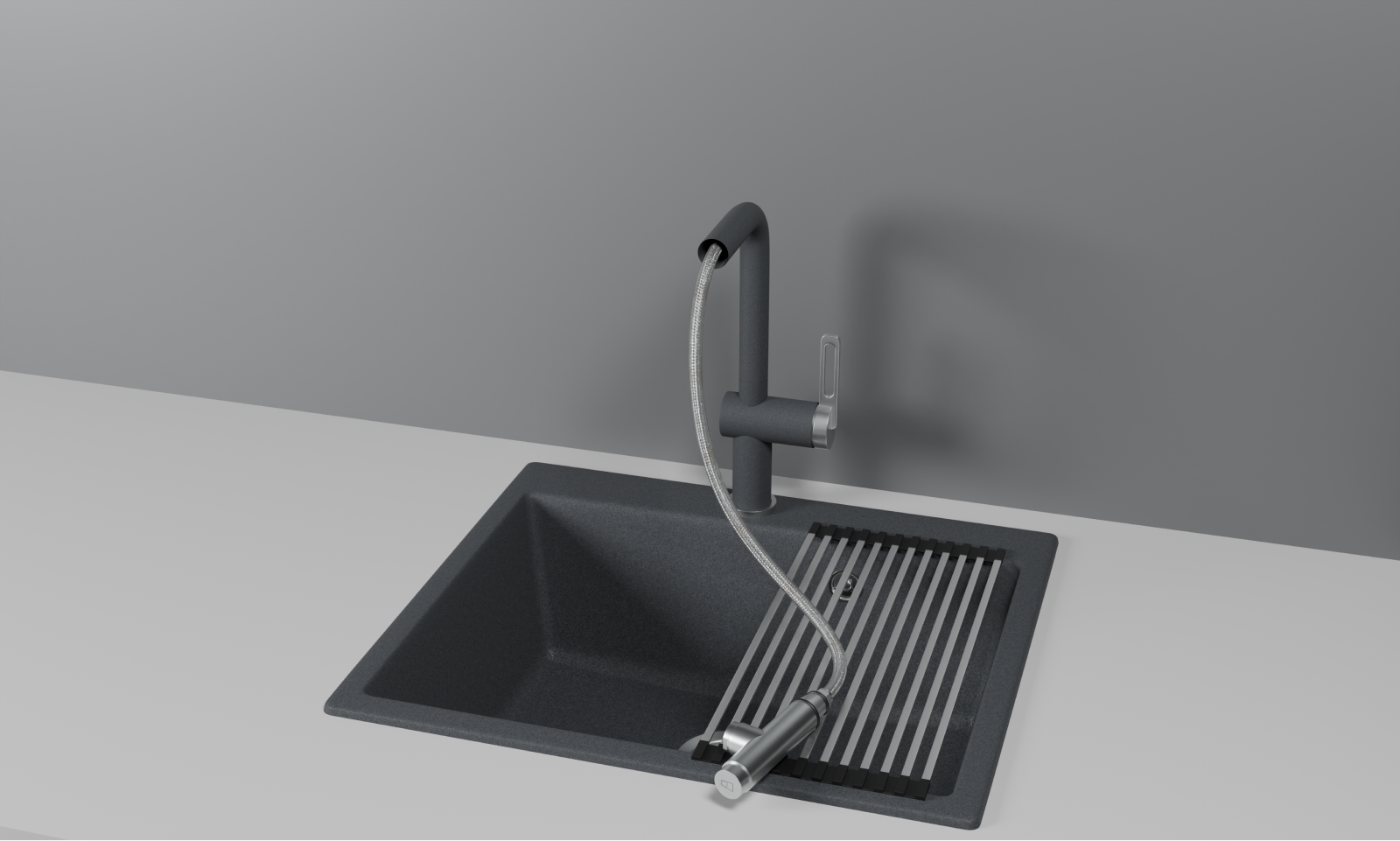 GR-8169, ГРАФИТ, СМЕСИТЕЛЬ КУХОННЫЙ С ВЫДВИЖНЫМ ИЗЛИВОМ