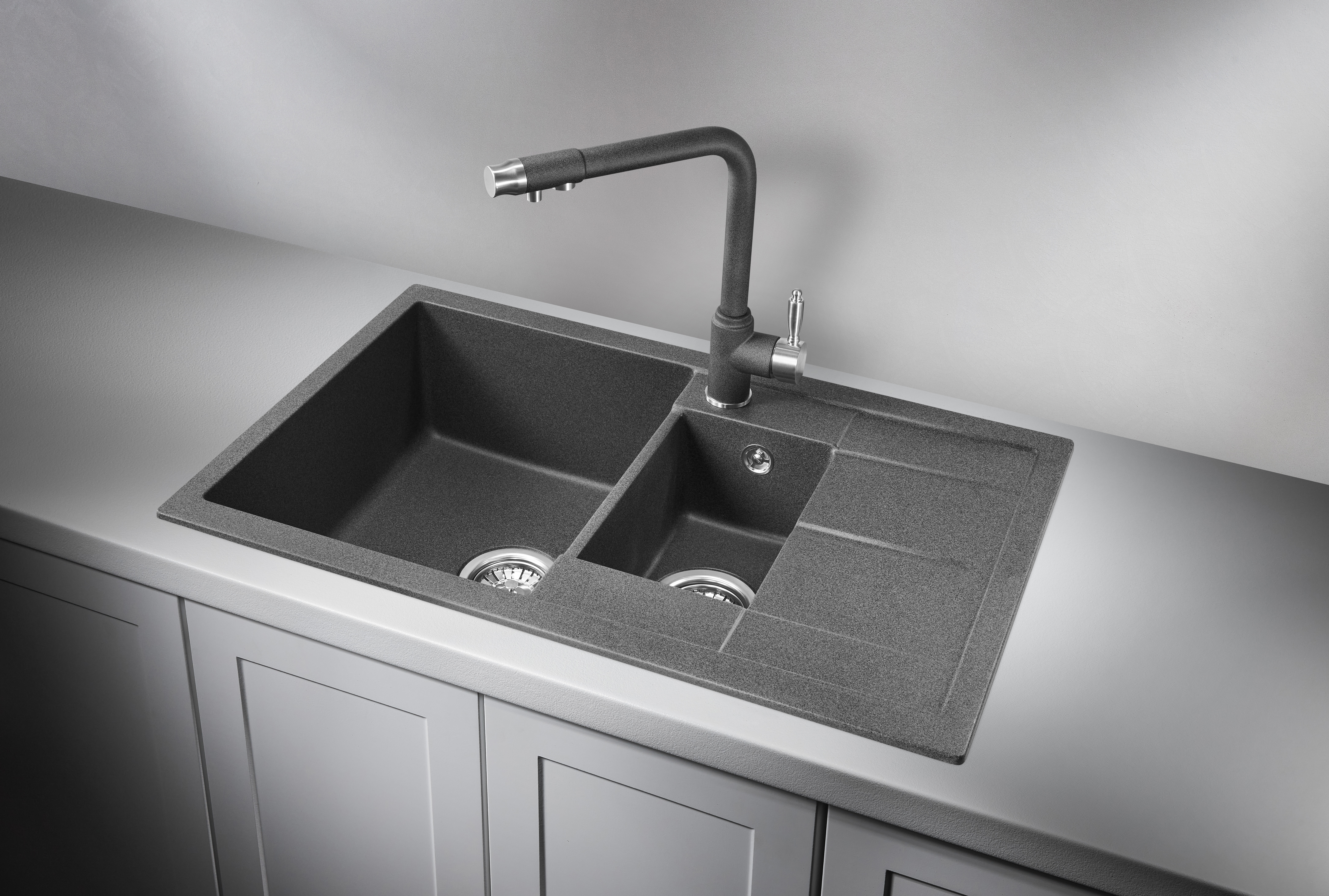 7802, ГРАФИТ (ЧЁРНО-СЕРЫЙ), кухонная мойка, кварц