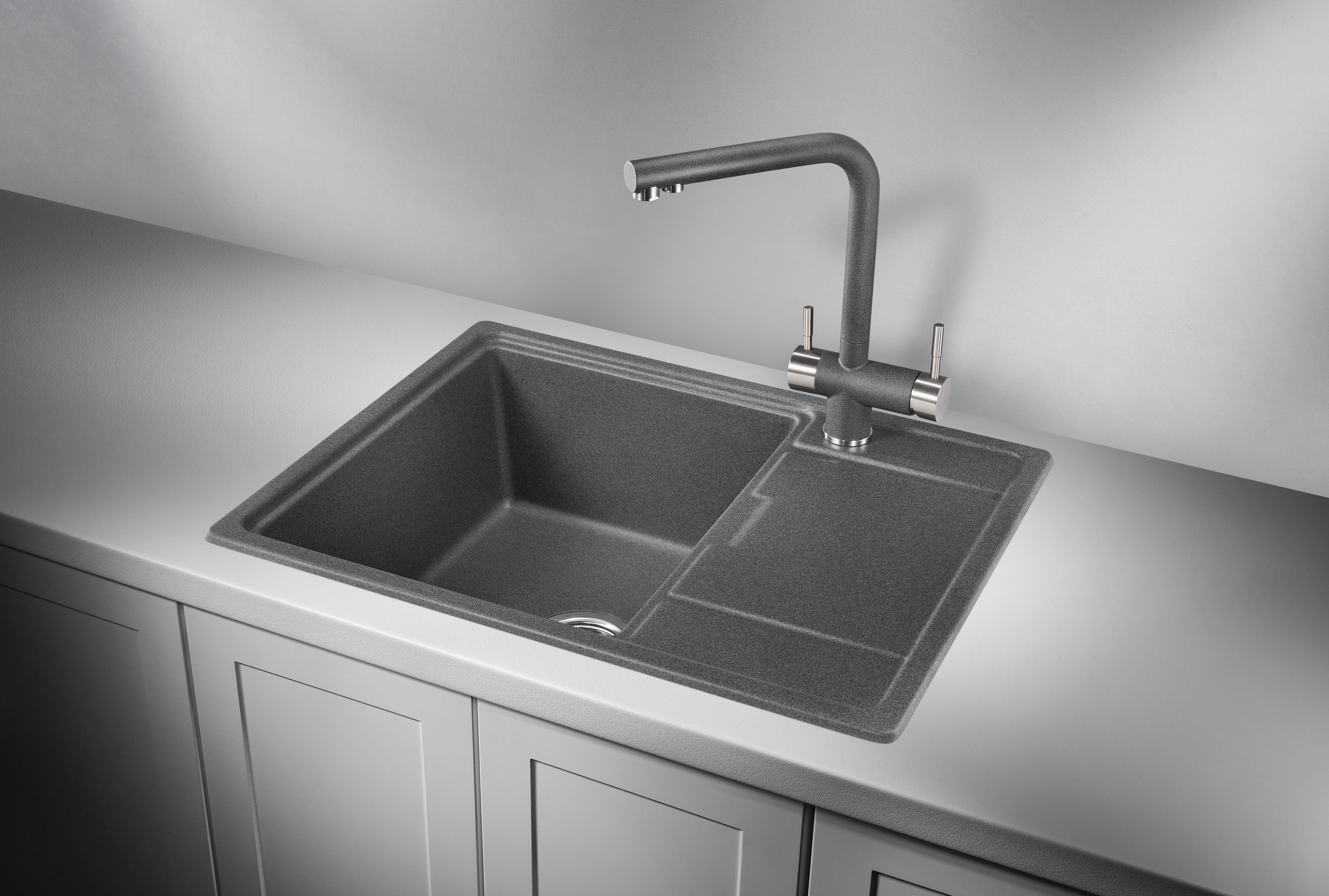 6503, ГРАФИТ (ЧЁРНО-СЕРЫЙ), кухонная мойка, кварц