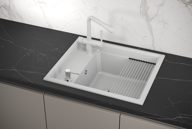 KS-6004, АРКТИК (БЕЛЫЙ), кухонная мойка, кварц