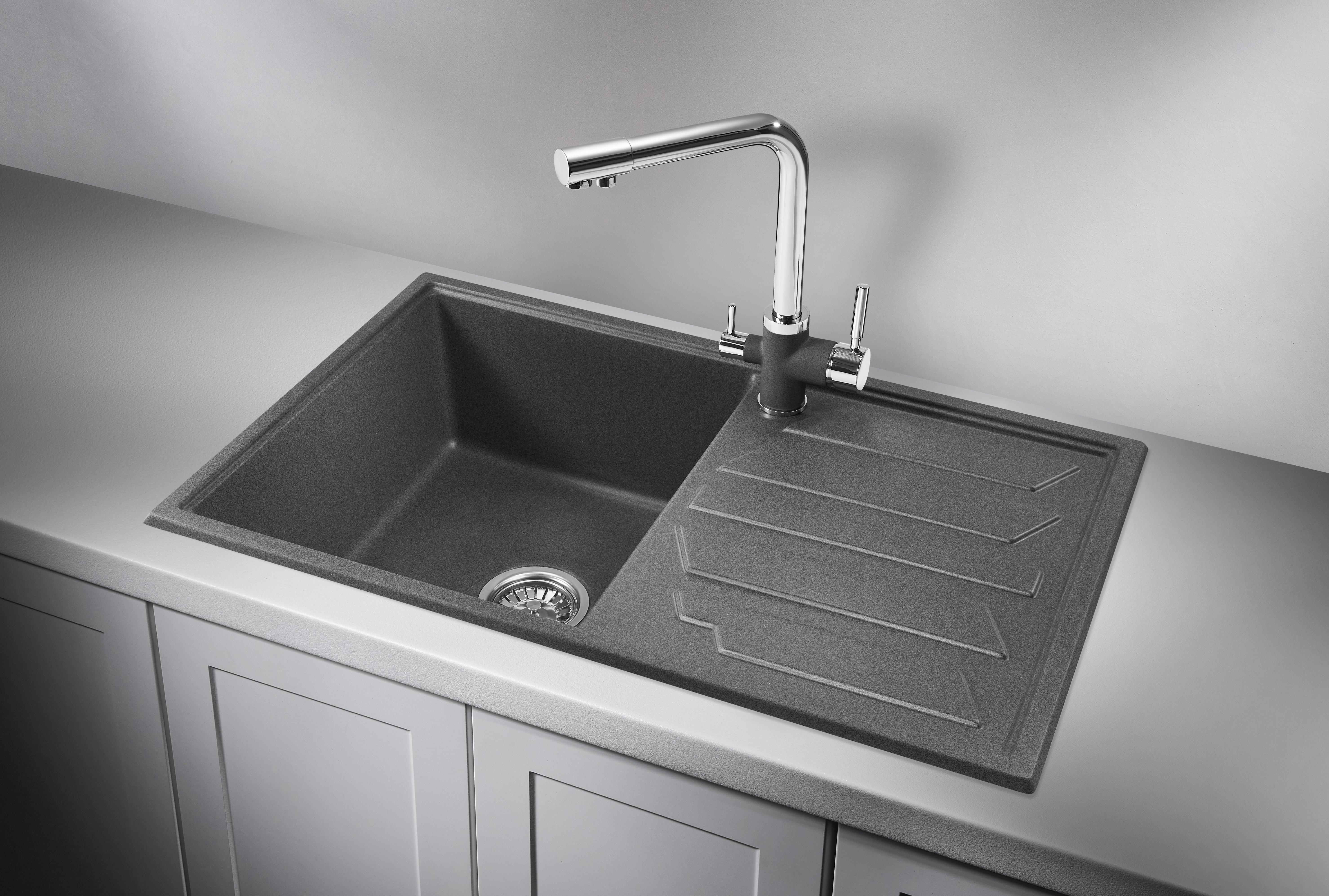 8002, ГРАФИТ (ЧЁРНО-СЕРЫЙ), кухонная мойка, кварц