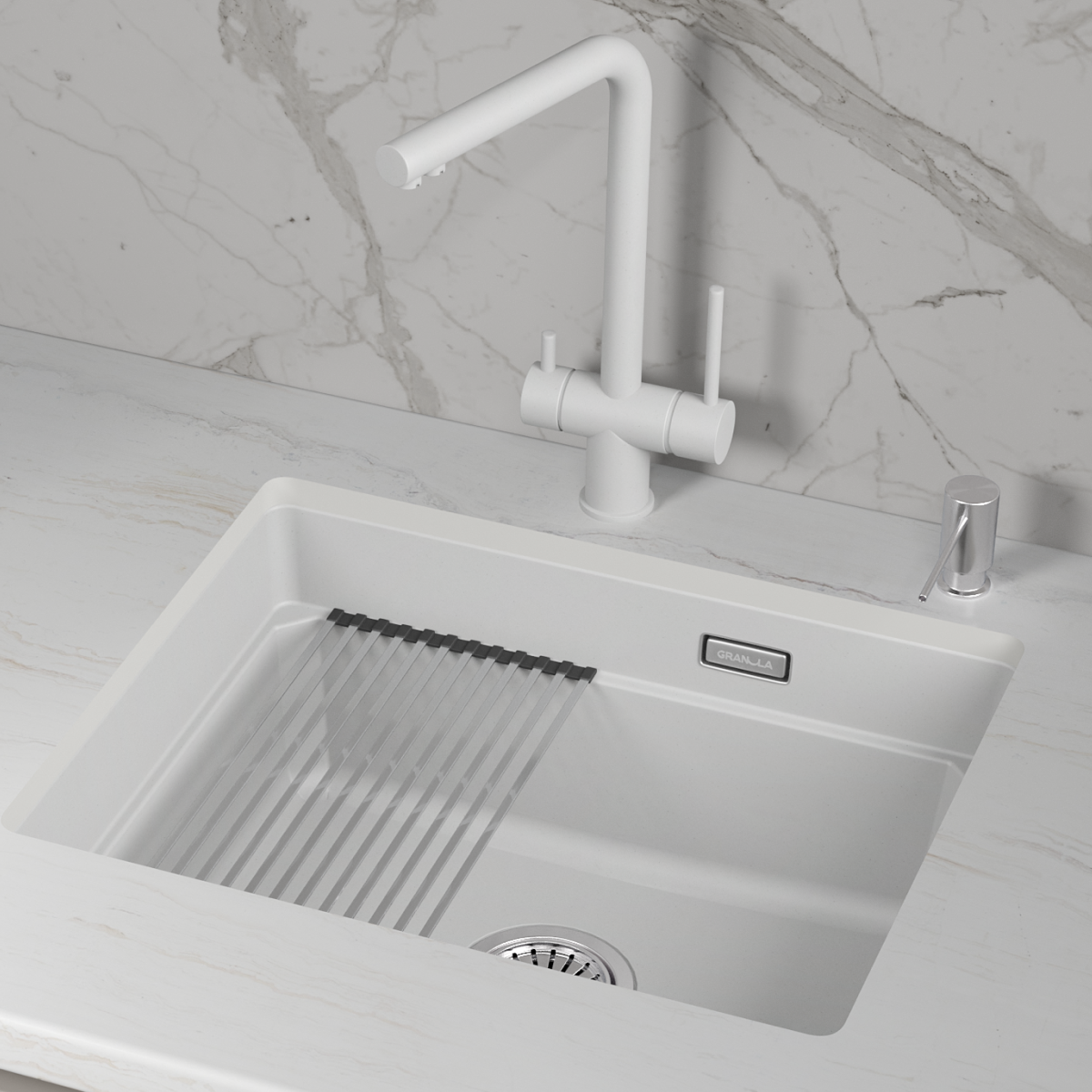 KS-5501iU, АРКТИК (БЕЛЫЙ), кухонная мойка, кварц