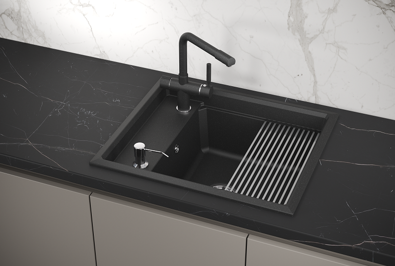 KS-6004, ЧЁРНЫЙ, кухонная мойка, кварц