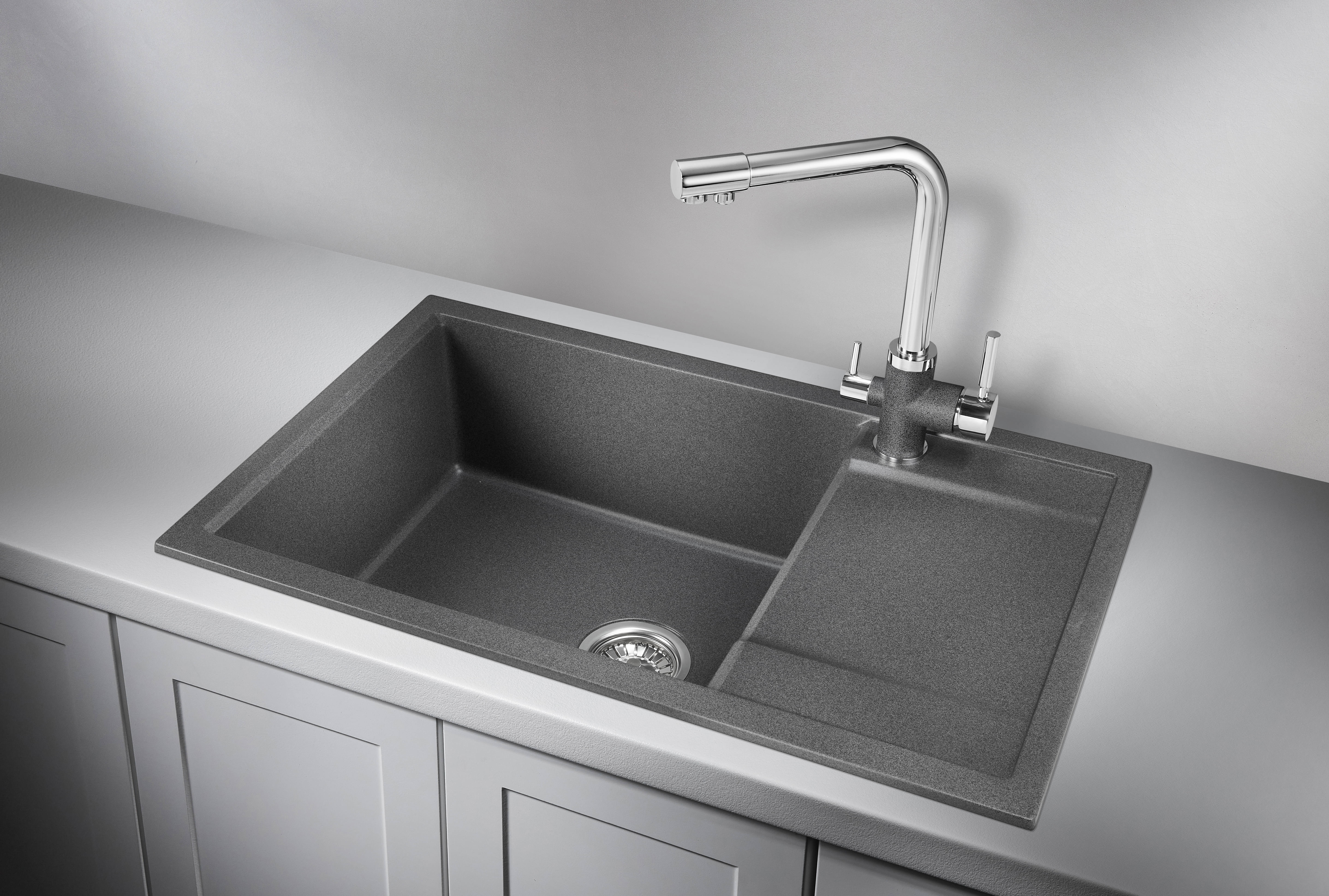 7805, ГРАФИТ (ЧЁРНО-СЕРЫЙ), кухонная мойка, кварц