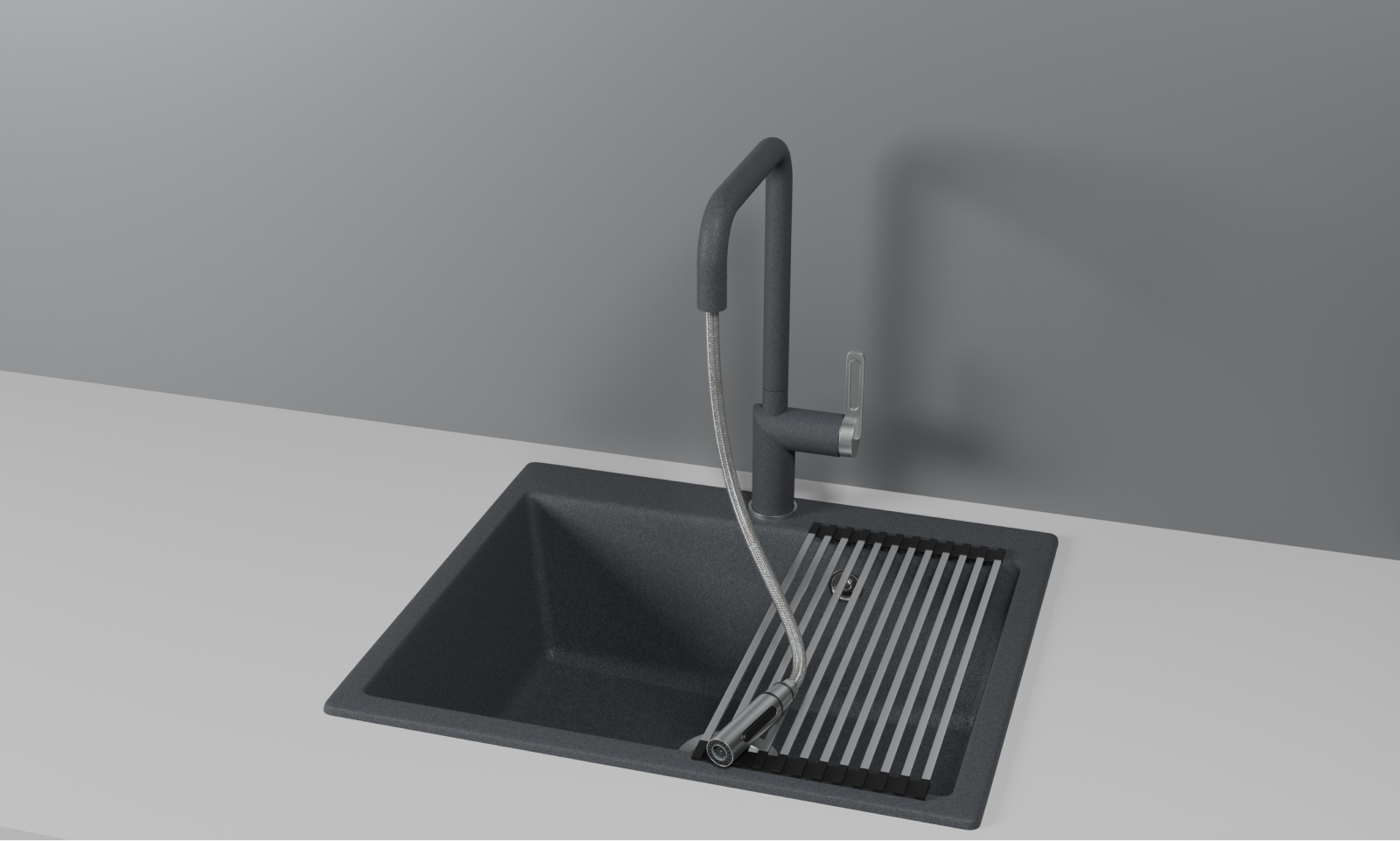 GR-8173, ГРАФИТ, СМЕСИТЕЛЬ КУХОННЫЙ С ВЫДВИЖНЫМ ИЗЛИВОМ