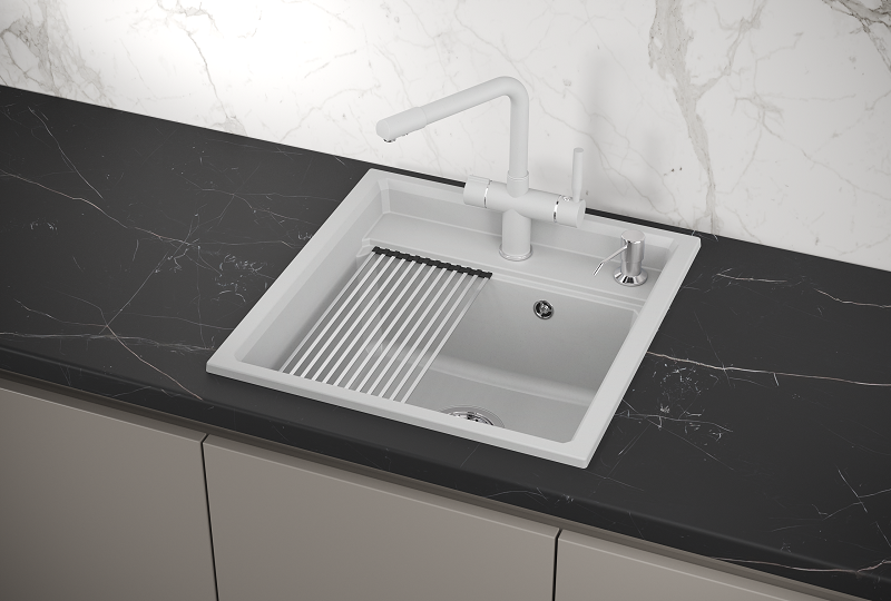 KS-5002, АРКТИК (БЕЛЫЙ)  кухонная мойка, кварц