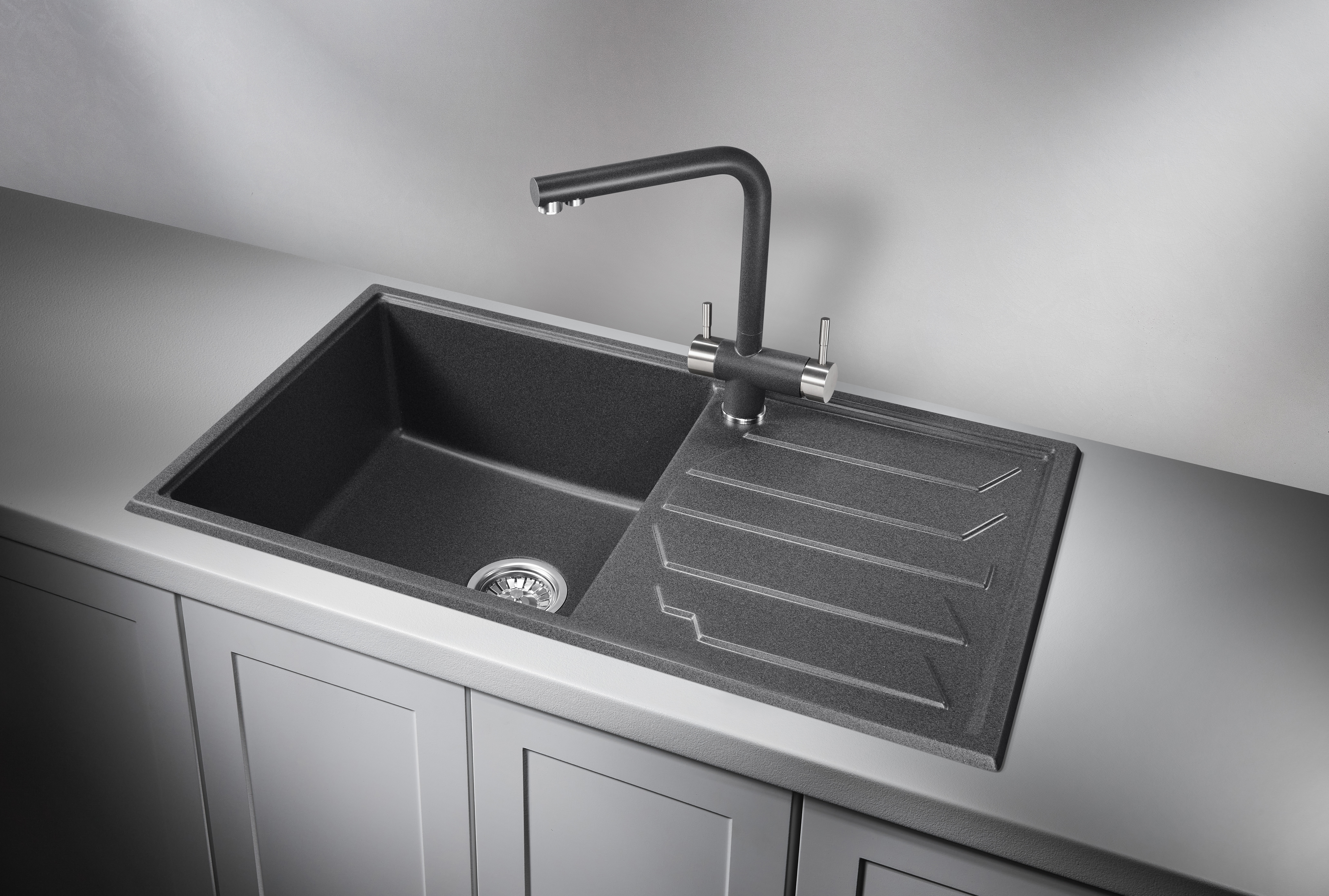 8601, ГРАФИТ (ЧЁРНО-СЕРЫЙ), кухонная мойка, кварц